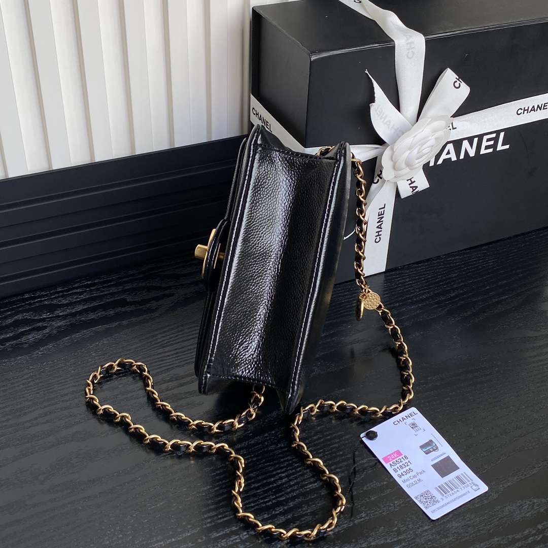 Chanel AS5218 Mini Flap Bag Grained Shiny Calfskin Gold-Tone Metal Black