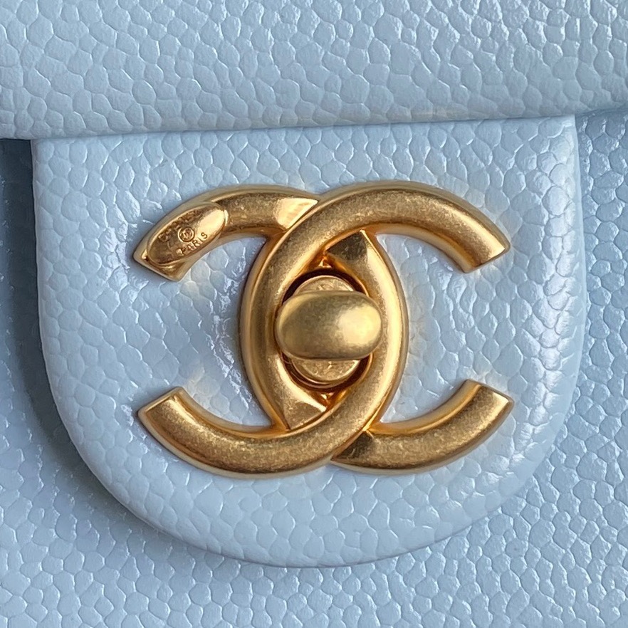 Chanel AS5218 Mini Flap Bag Grained Shiny Calfskin Gold-Tone Metal Blue