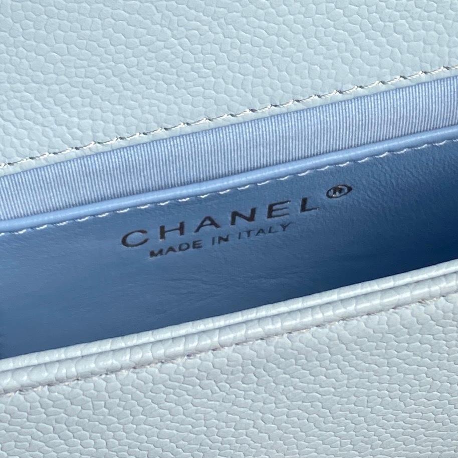 Chanel AS5218 Mini Flap Bag Grained Shiny Calfskin Gold-Tone Metal Blue