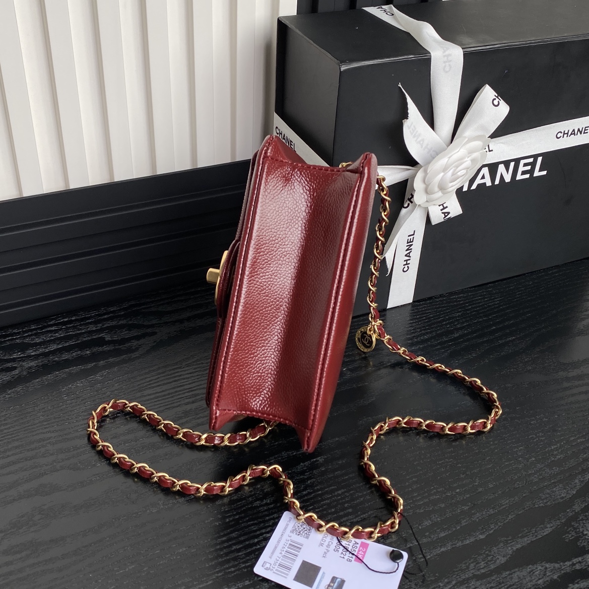 Chanel AS5218 Mini Flap Bag Grained Shiny Calfskin Gold-Tone Metal Red