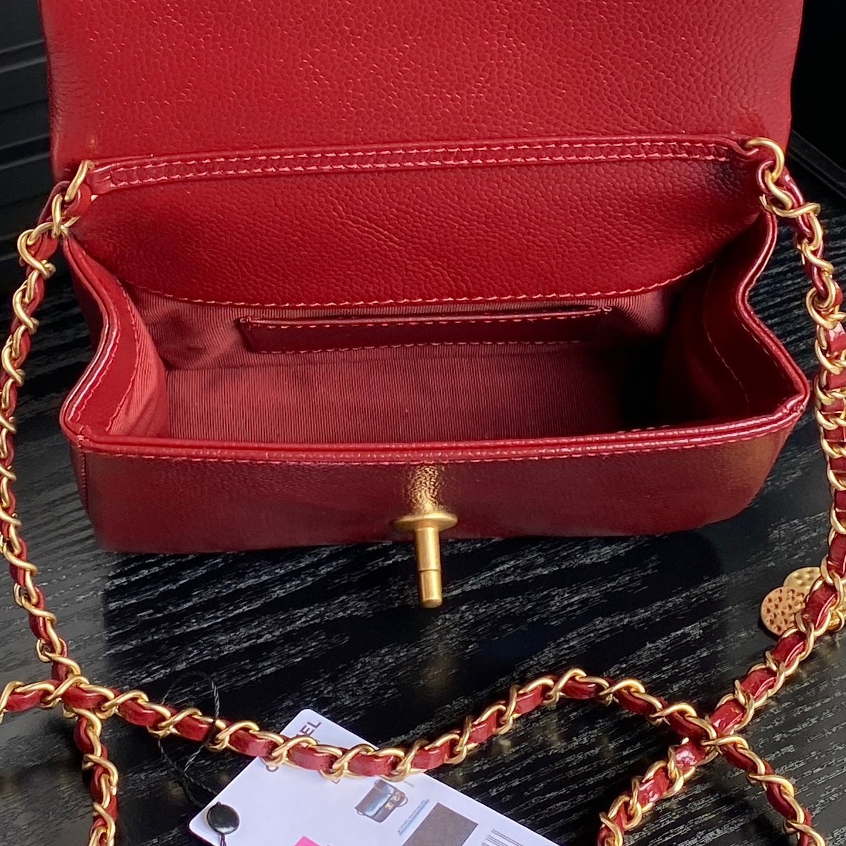 Chanel AS5218 Mini Flap Bag Grained Shiny Calfskin Gold-Tone Metal Red