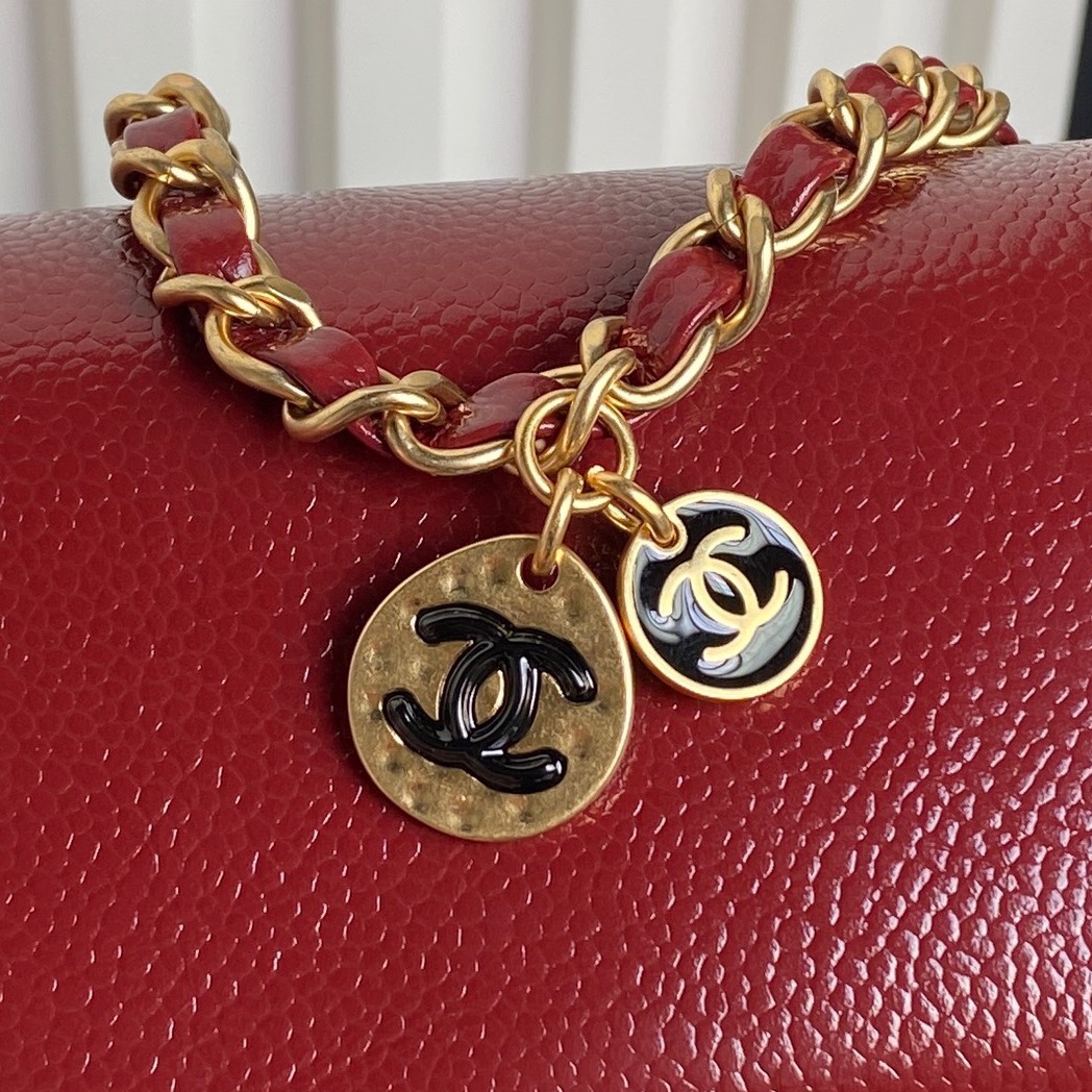 Chanel AS5218 Mini Flap Bag Grained Shiny Calfskin Gold-Tone Metal Red