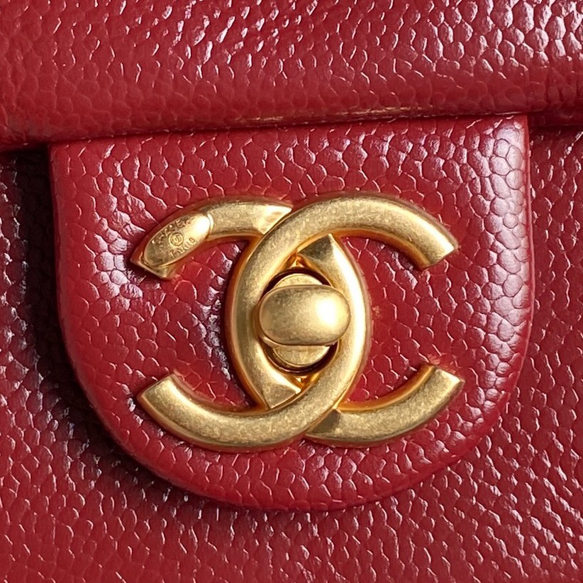 Chanel AS5218 Mini Flap Bag Grained Shiny Calfskin Gold-Tone Metal Red