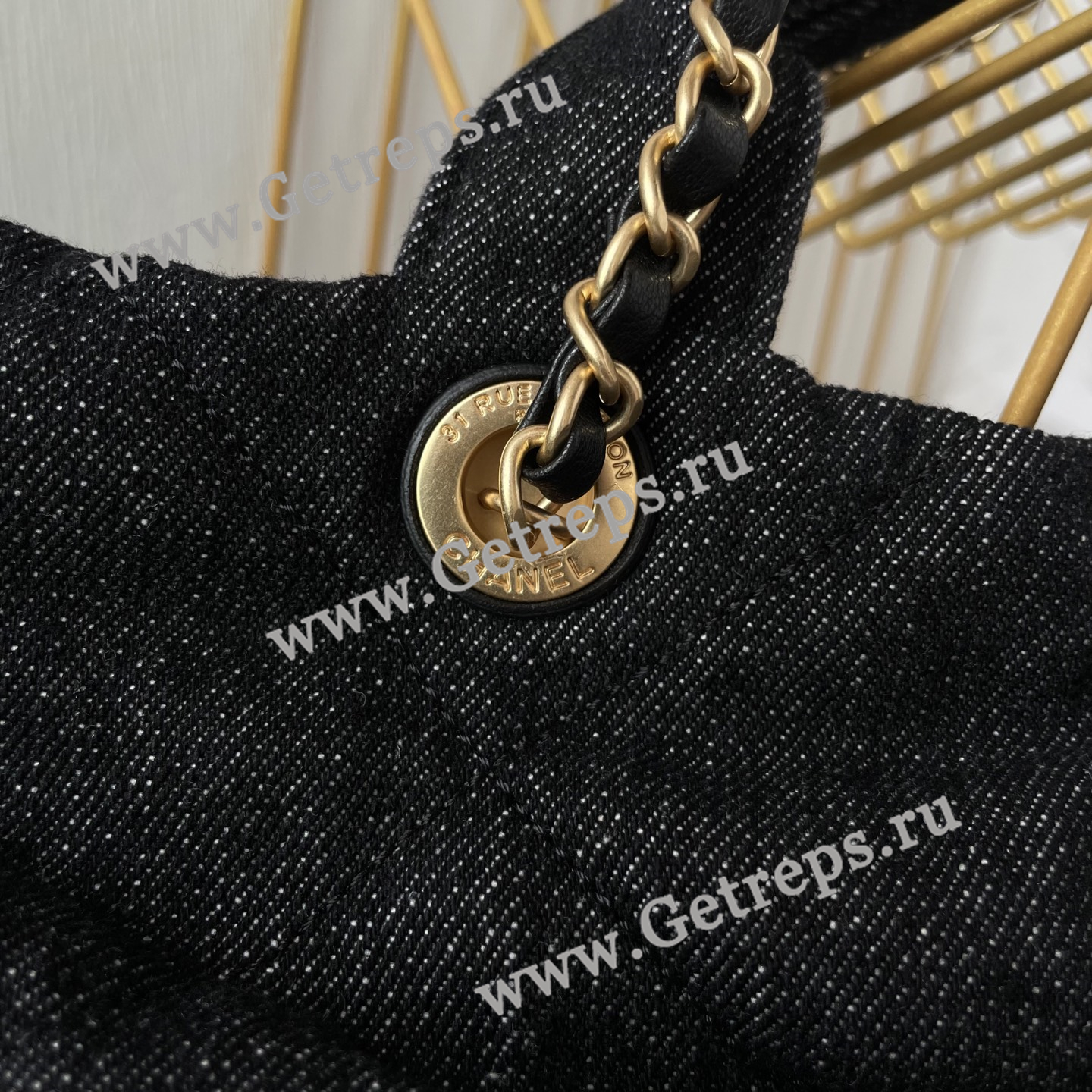 Chanel AS5849 Large Bow Bag Black Denim
