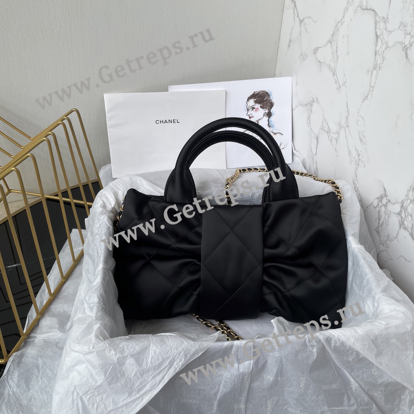 Chanel AS5849 Mini Bow Bag Black Leather