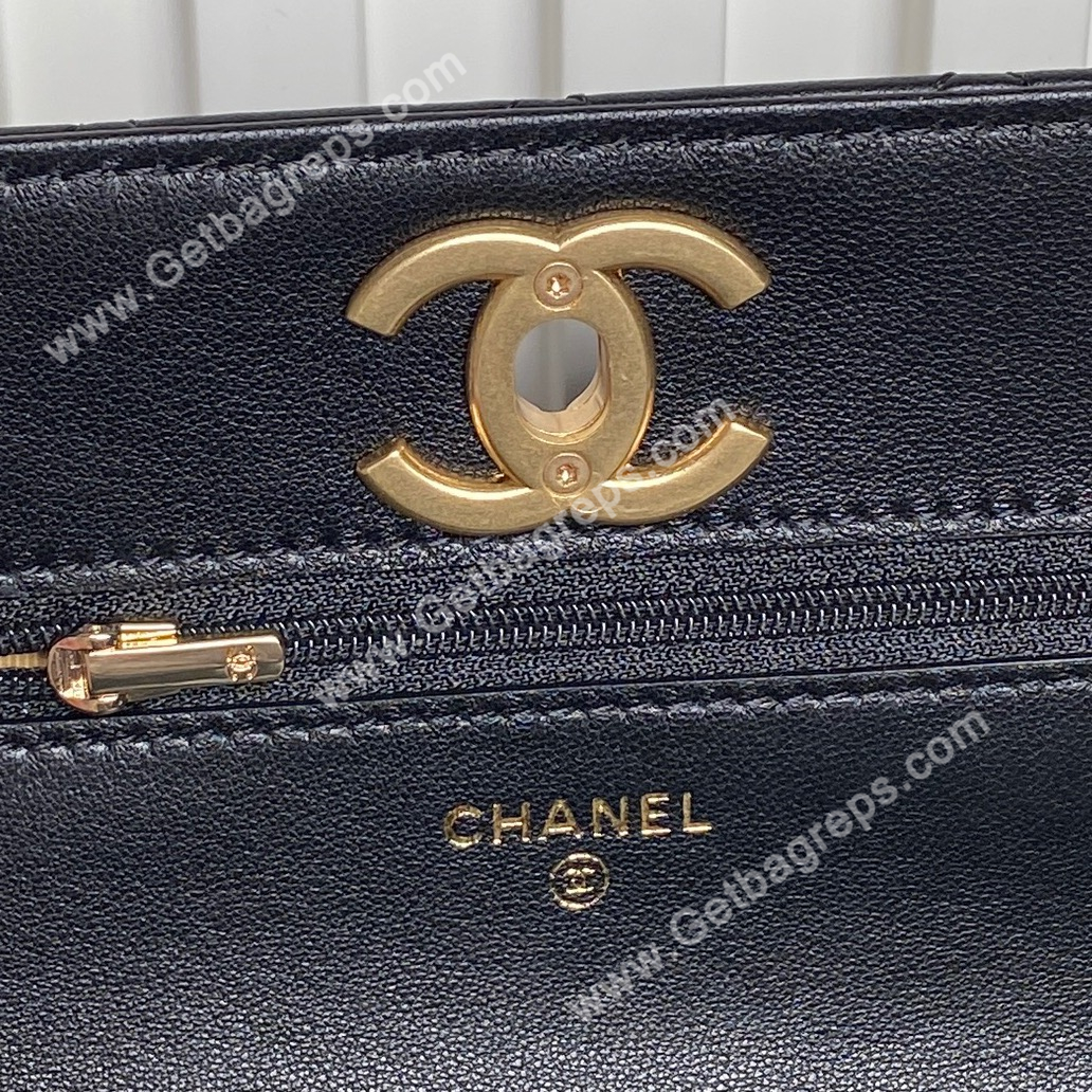 Chanel Ap3938 Wallet on chain Shiny Lambskin Gold-Tone Metal Black