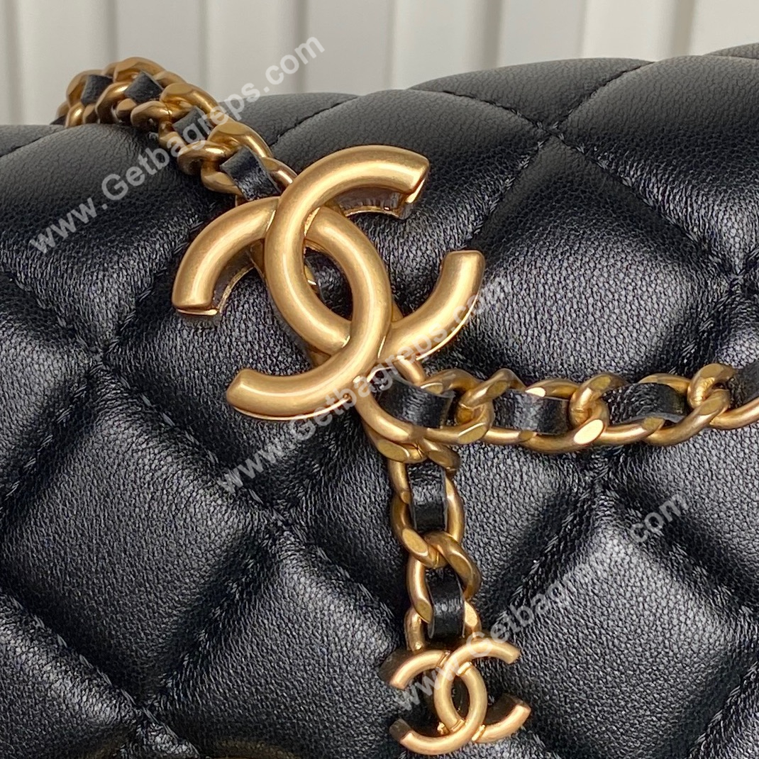 Chanel Ap3938 Wallet on chain Shiny Lambskin Gold-Tone Metal Black
