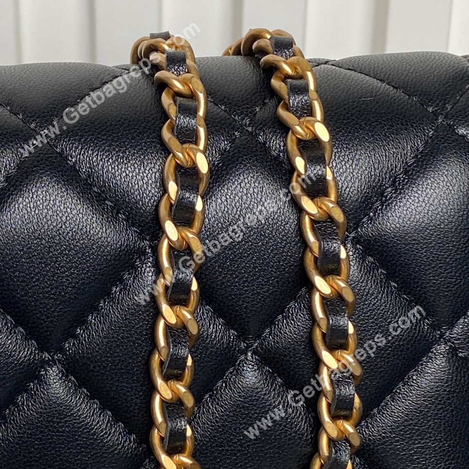 Chanel Ap3938 Wallet on chain Shiny Lambskin Gold-Tone Metal Black