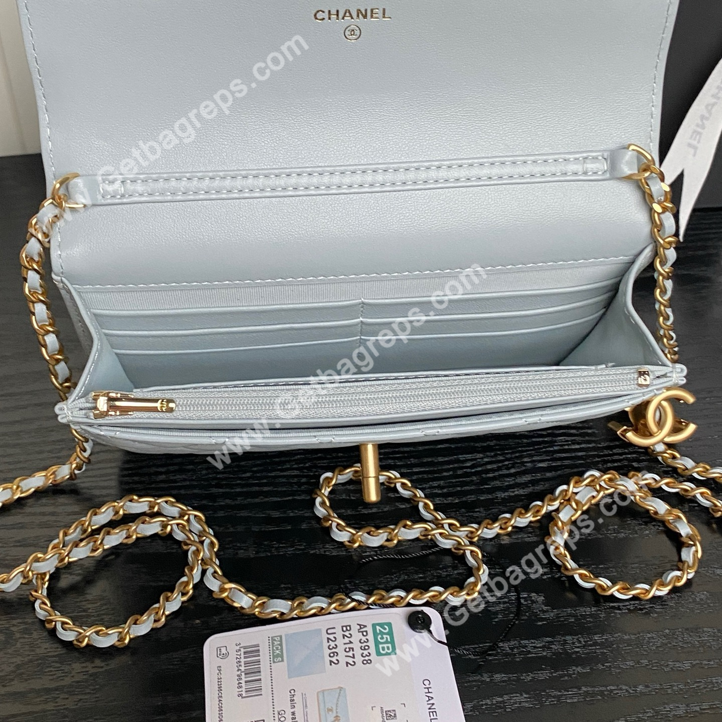 Chanel Ap3938 Wallet on chain Shiny Lambskin Gold-Tone Metal Blue