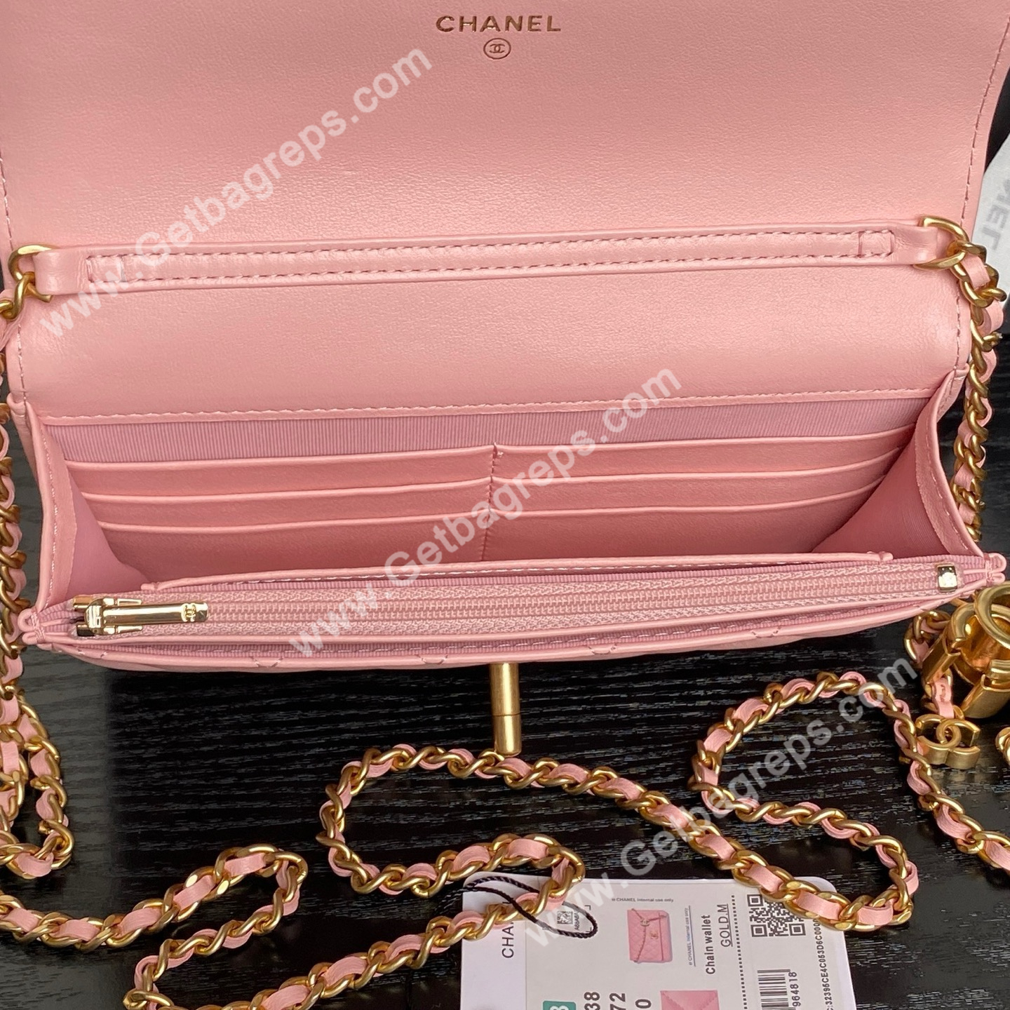 Chanel Ap3938 Wallet on chain Shiny Lambskin Gold-Tone Metal Pink