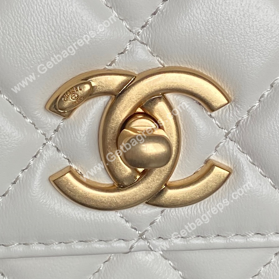 Chanel Ap3938 Wallet on chain Shiny Lambskin Gold-Tone Metal White