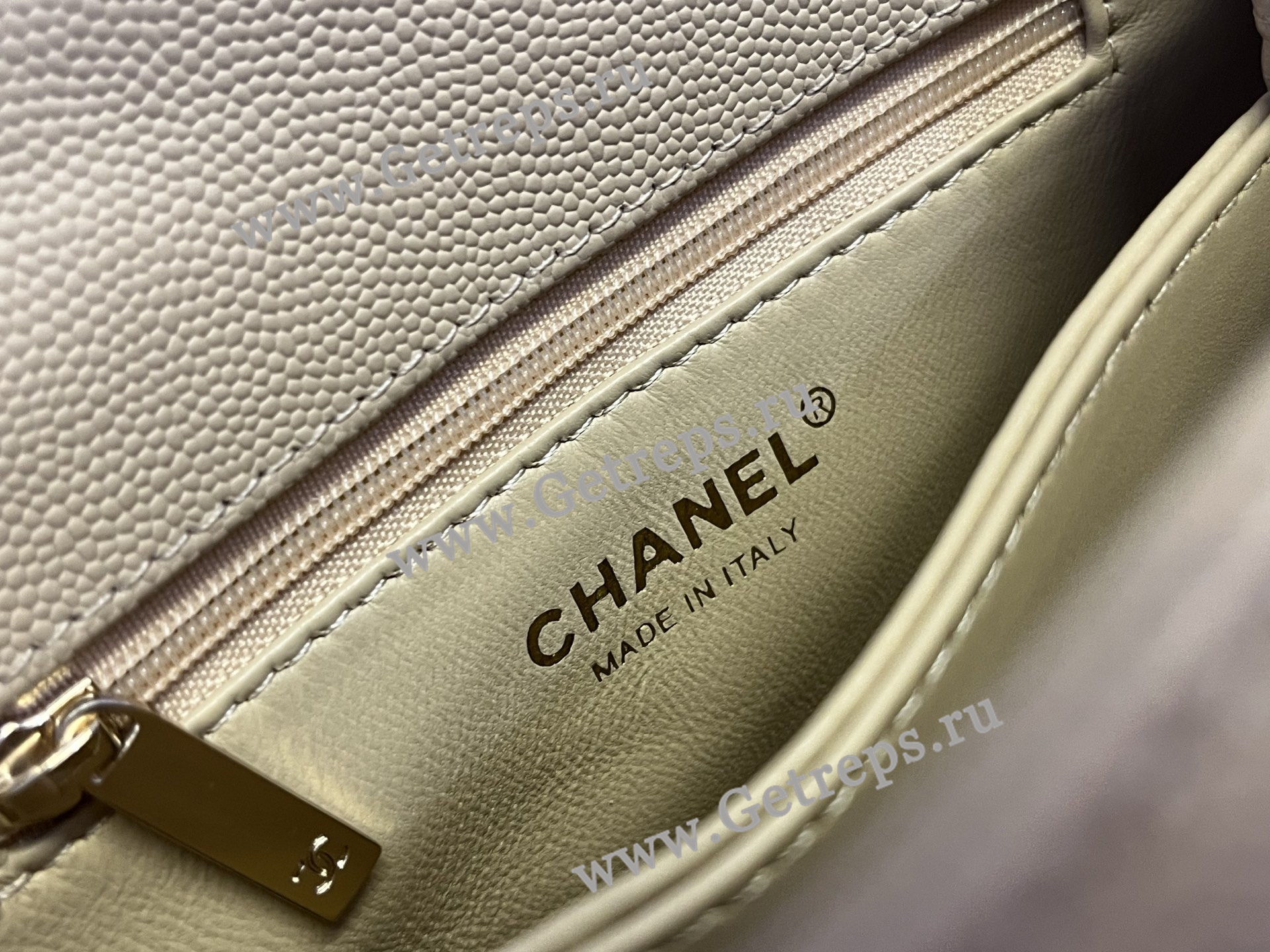 Chanel COCO Top Handle Handbag Beige Grained Calfskin 19cm