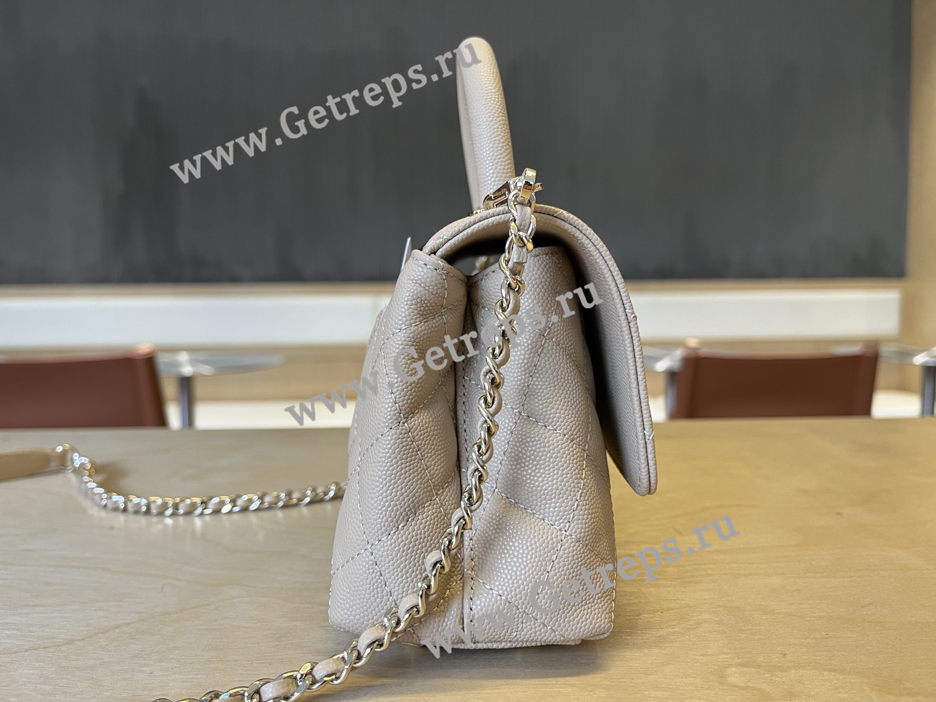 Chanel COCO Top Handle Handbag Beige Grained Calfskin 19cm