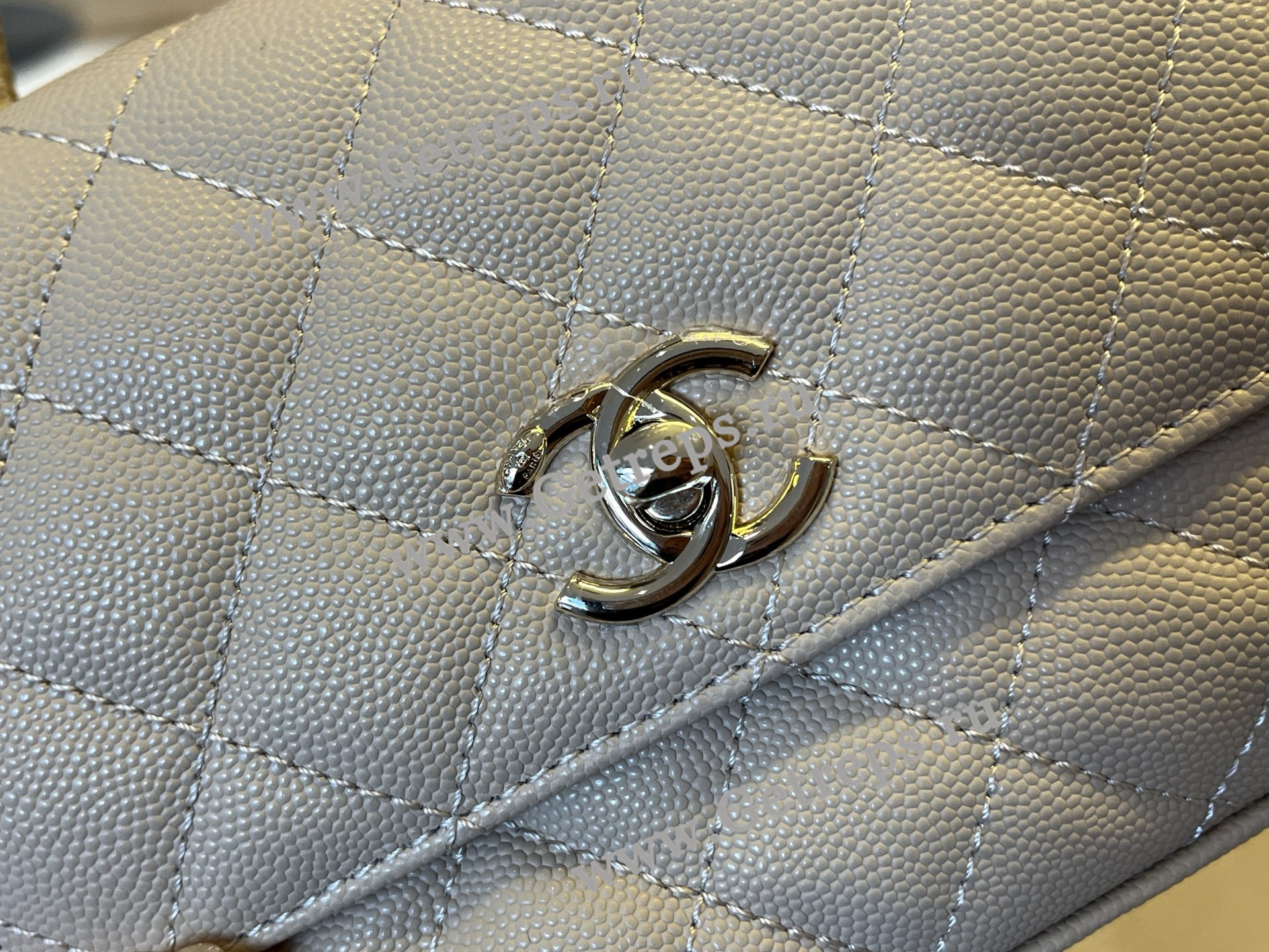 Chanel COCO Top Handle Handbag Beige Grained Calfskin 19cm