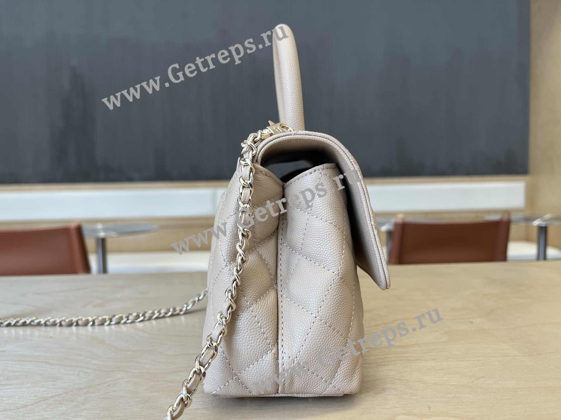 Chanel COCO Top Handle Handbag Beige Grained Calfskin 23cm