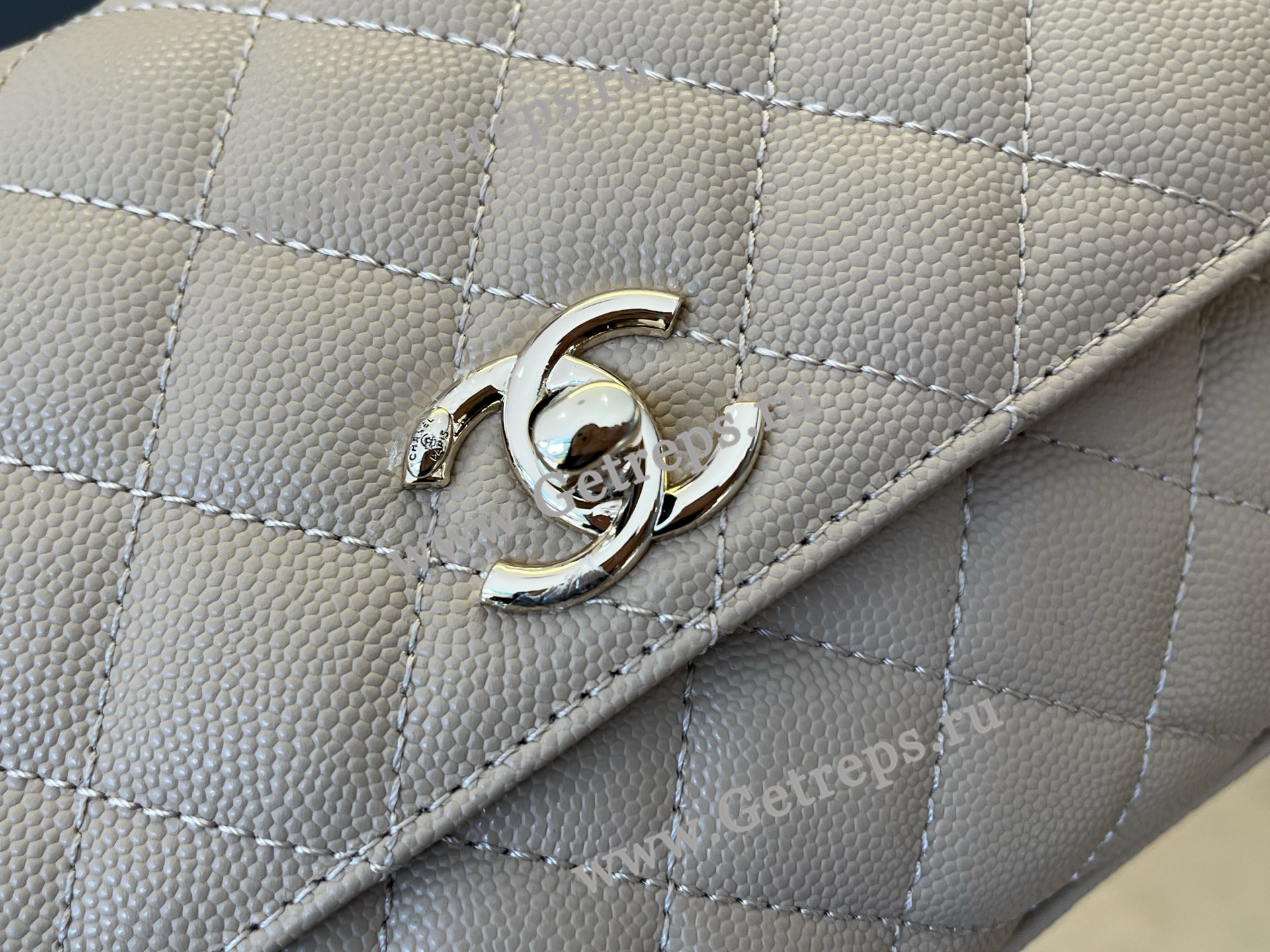 Chanel COCO Top Handle Handbag Beige Grained Calfskin 23cm