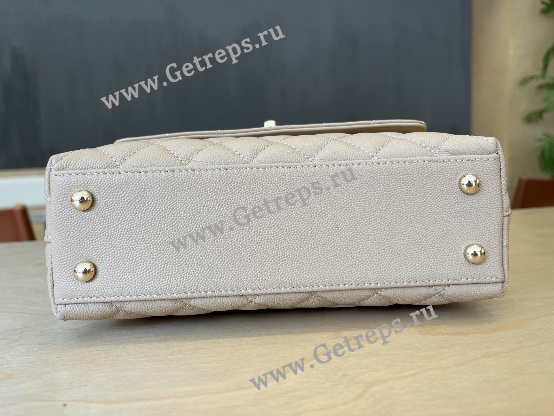 Chanel COCO Top Handle Handbag Beige Grained Calfskin 23cm