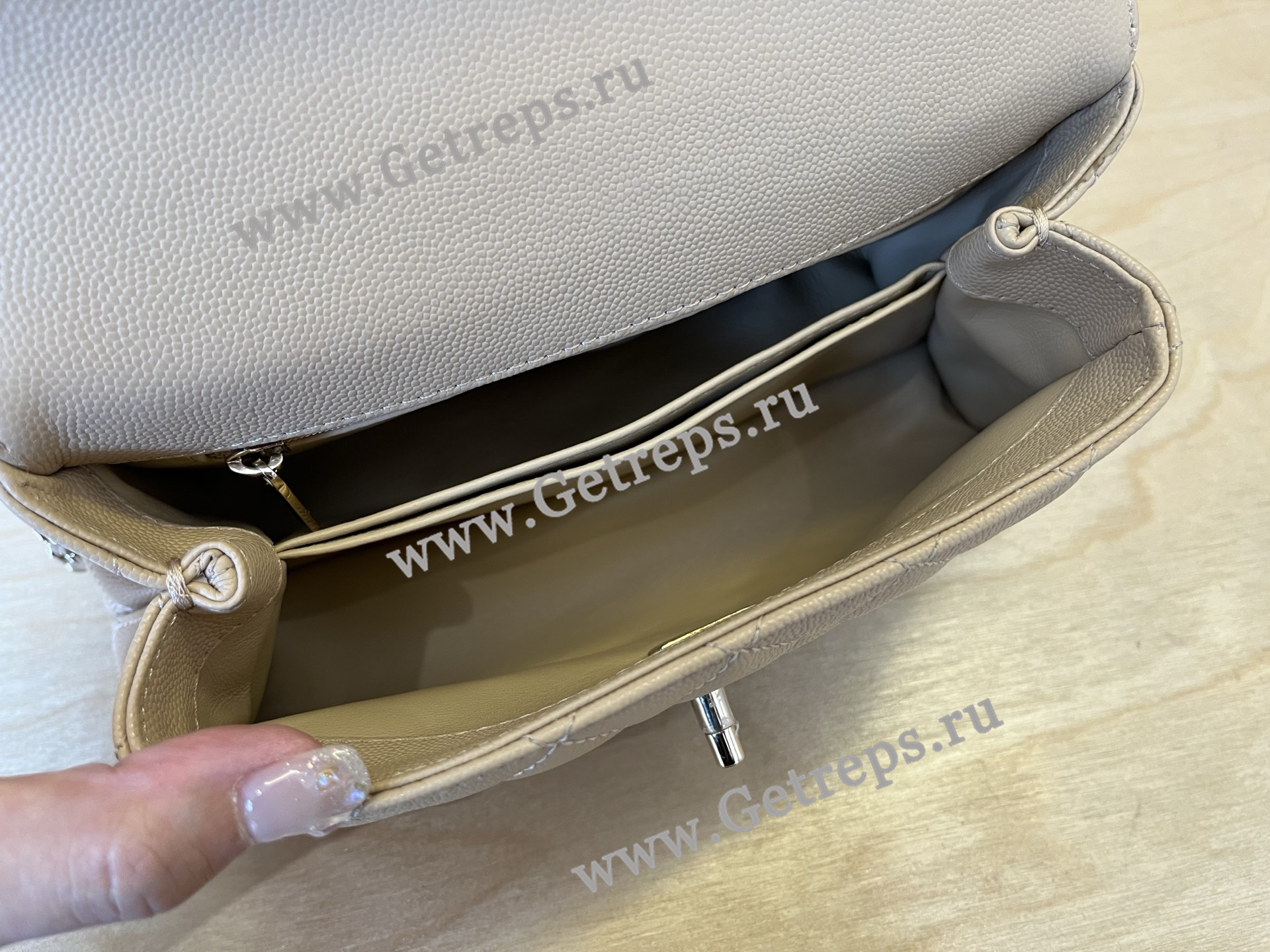 Chanel COCO Top Handle Handbag Beige Grained Calfskin 23cm