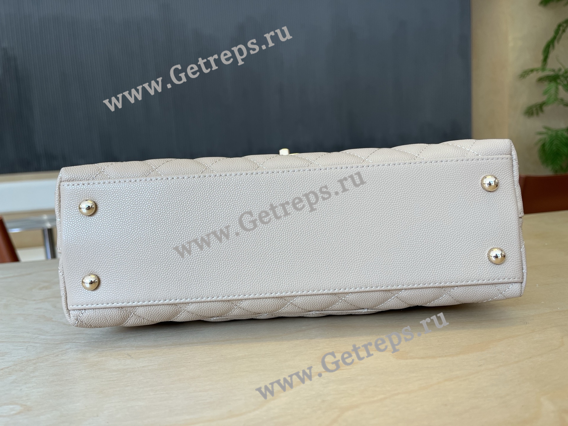 Chanel COCO Top Handle Handbag Beige Grained Calfskin 28cm