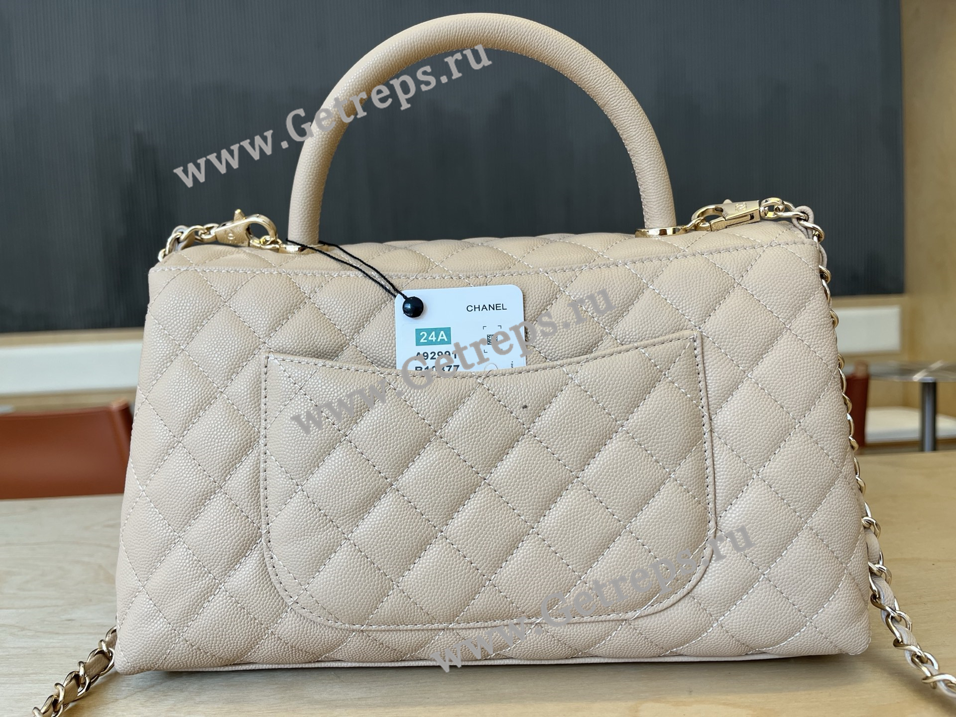 Chanel COCO Top Handle Handbag Beige Grained Calfskin 28cm