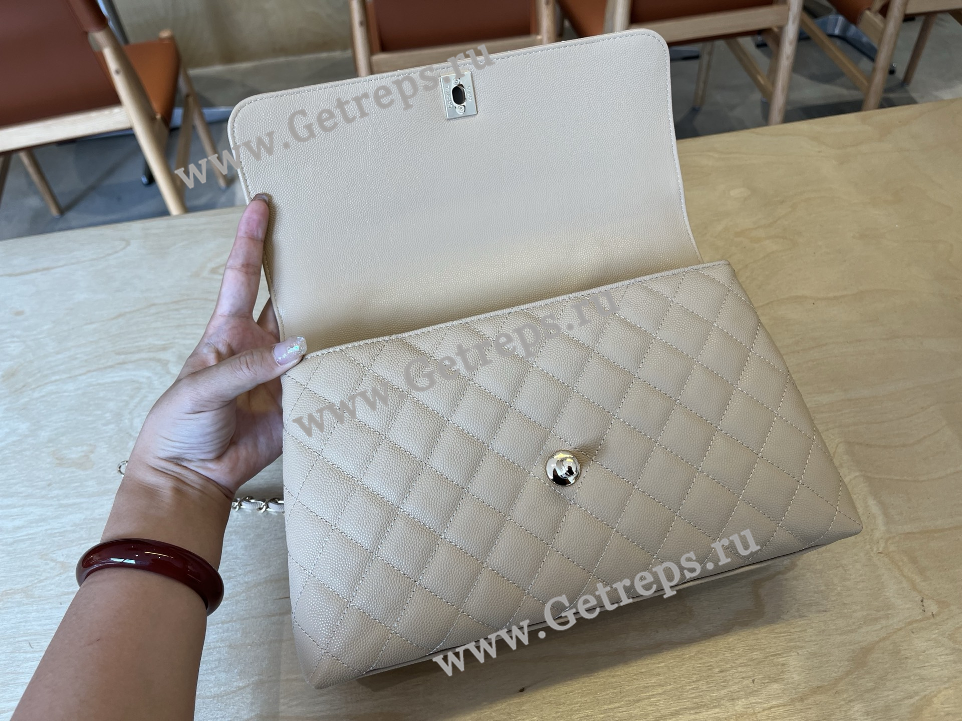 Chanel COCO Top Handle Handbag Beige Grained Calfskin 28cm