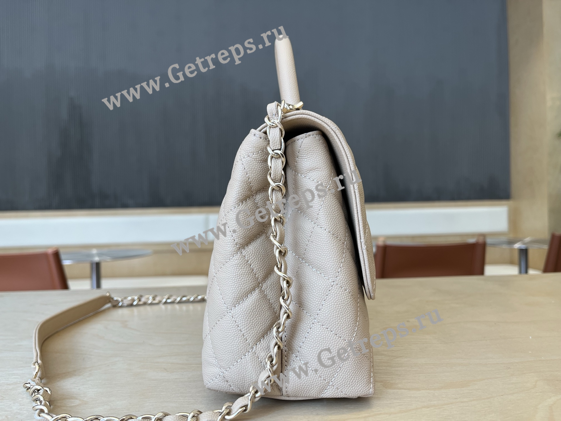 Chanel COCO Top Handle Handbag Beige Grained Calfskin 28cm
