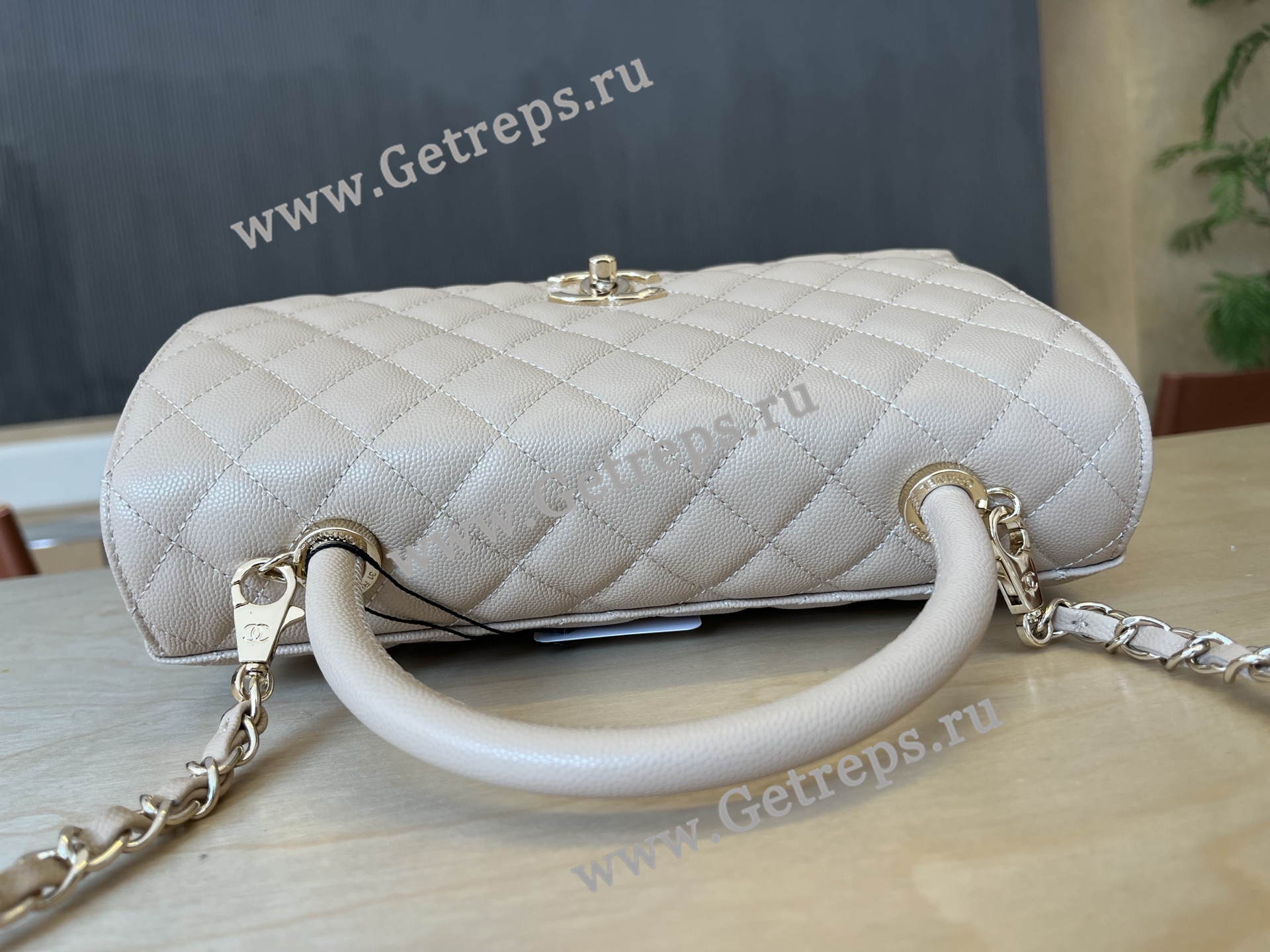 Chanel COCO Top Handle Handbag Beige Grained Calfskin 28cm