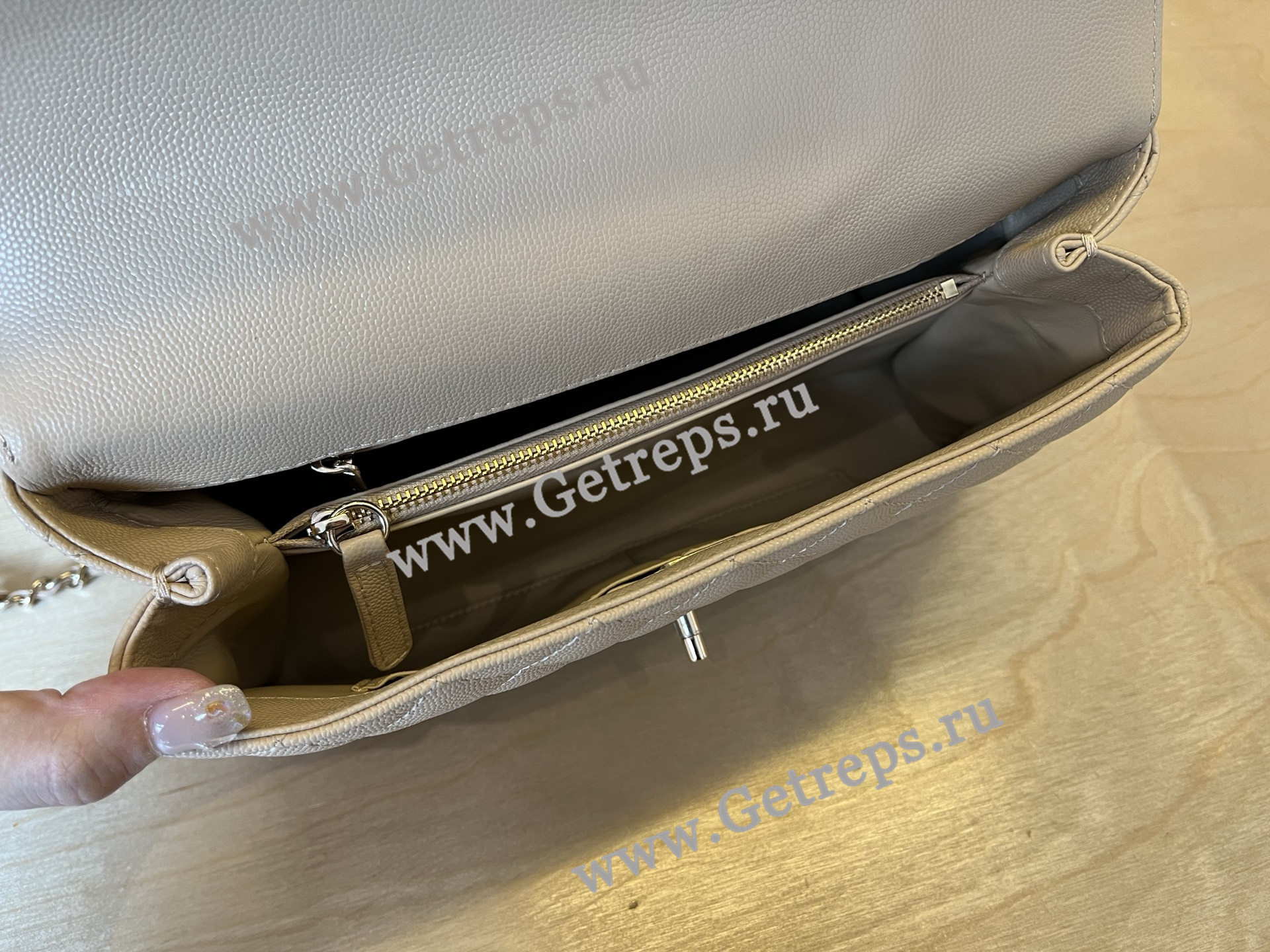 Chanel COCO Top Handle Handbag Beige Grained Calfskin 28cm