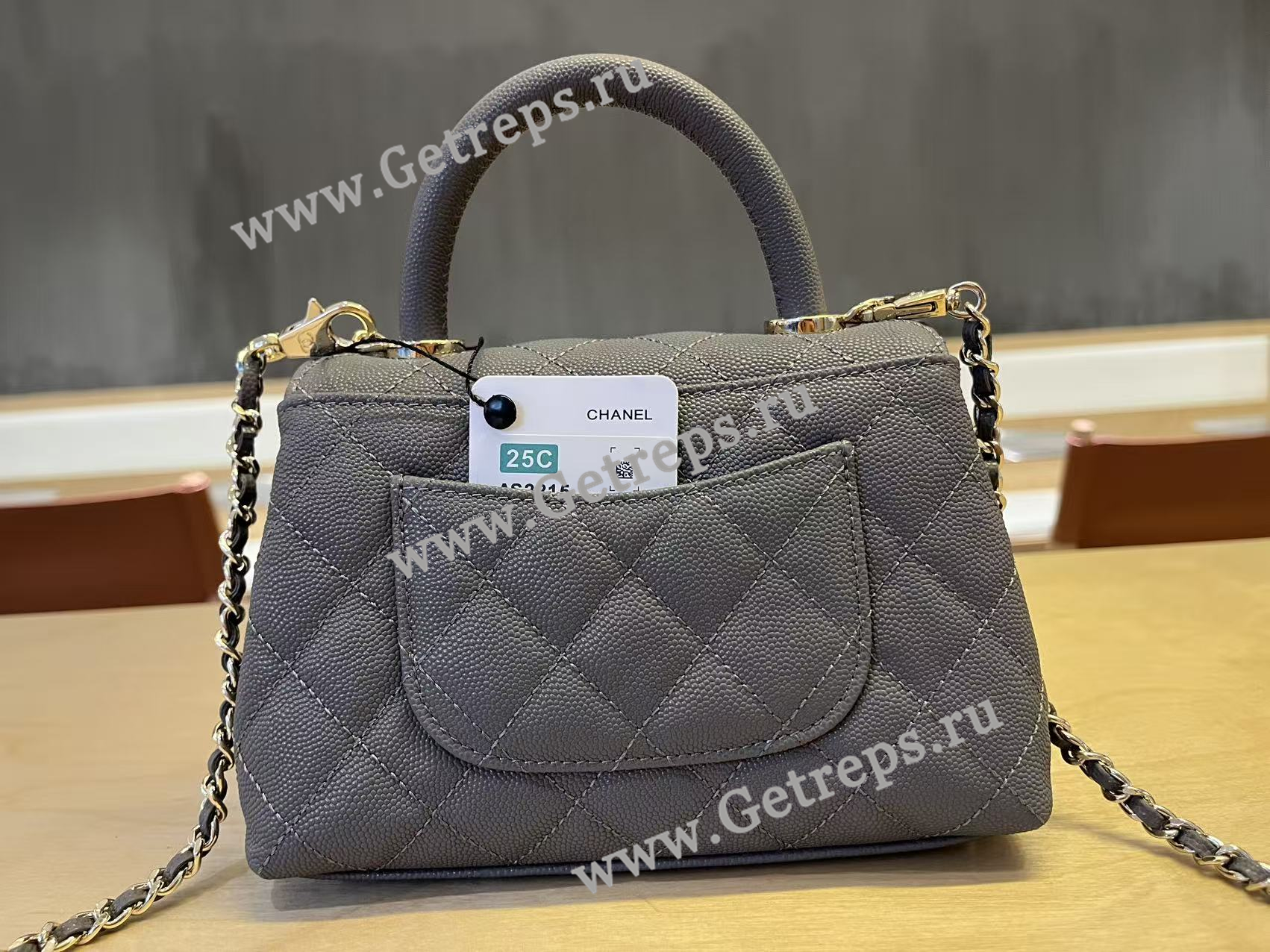 Chanel COCO Top Handle Handbag Black Grained Calfskin 19cm