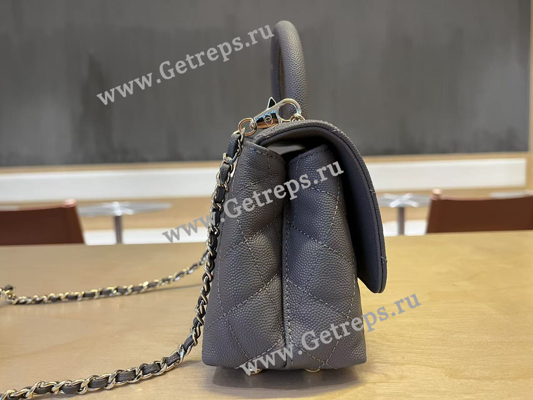 Chanel COCO Top Handle Handbag Black Grained Calfskin 19cm