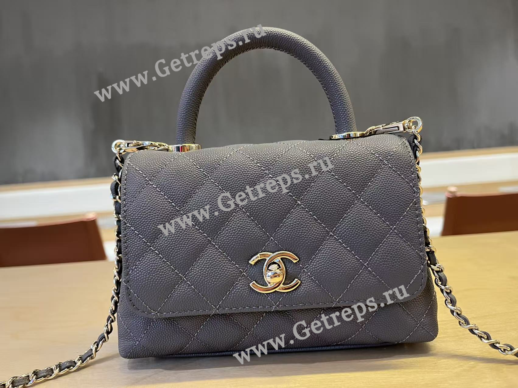 Chanel COCO Top Handle Handbag Black Grained Calfskin 19cm