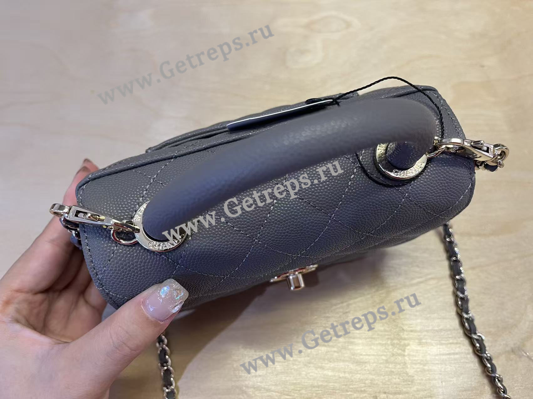 Chanel COCO Top Handle Handbag Black Grained Calfskin 19cm