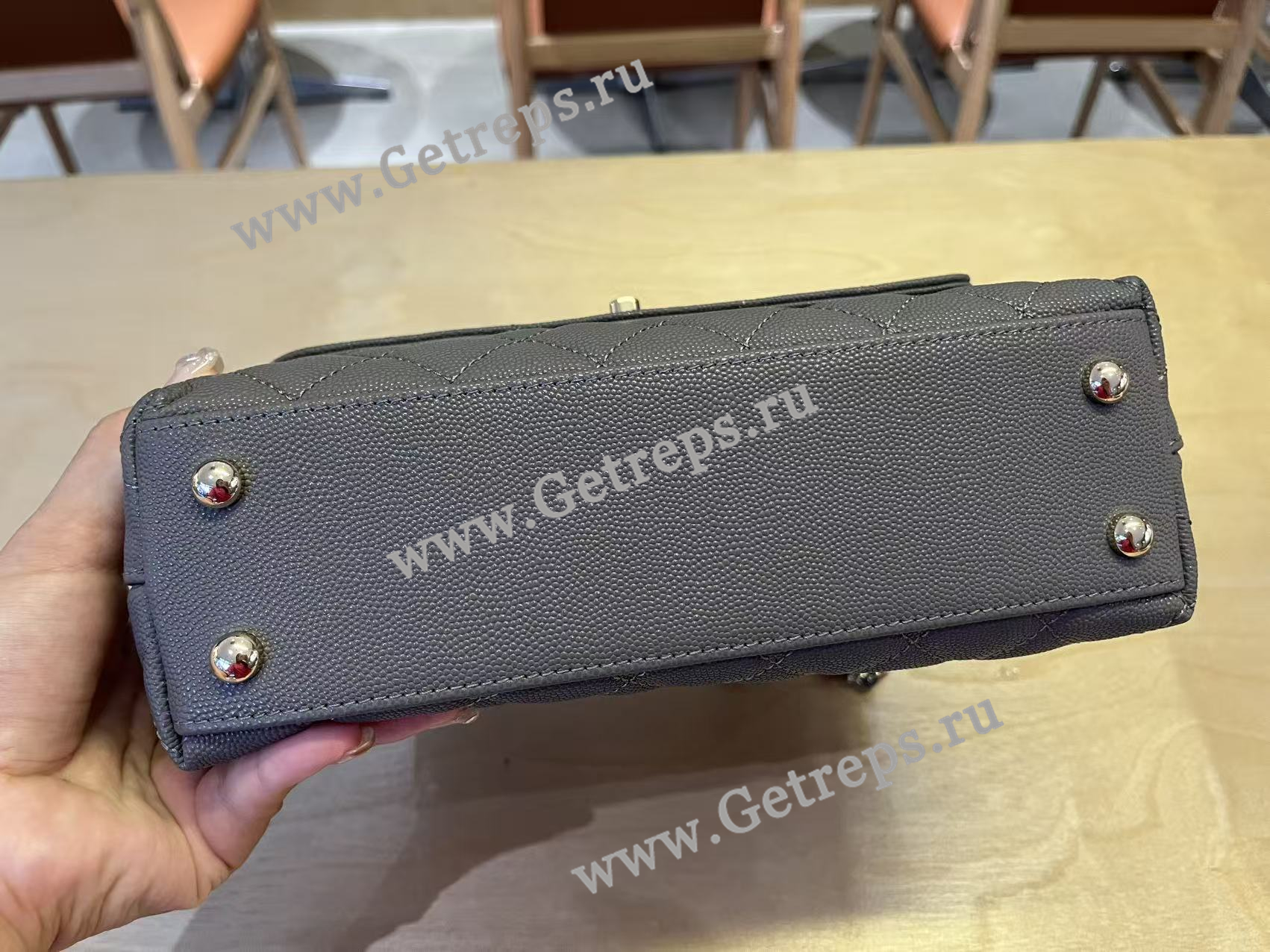 Chanel COCO Top Handle Handbag Black Grained Calfskin 23cm