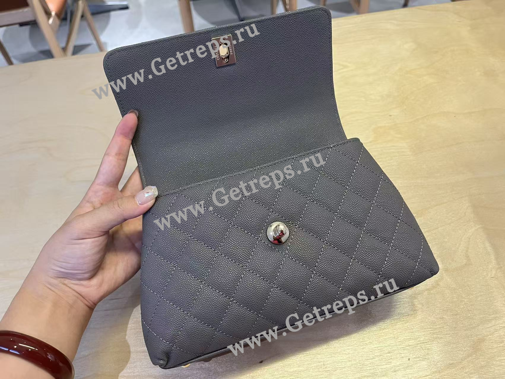 Chanel COCO Top Handle Handbag Black Grained Calfskin 23cm