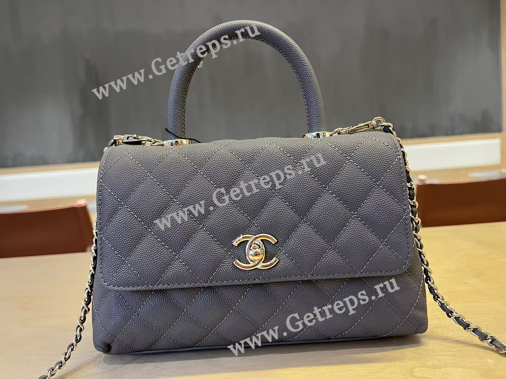 Chanel COCO Top Handle Handbag Black Grained Calfskin 23cm