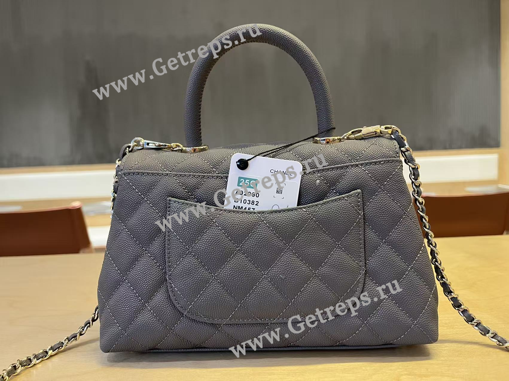 Chanel COCO Top Handle Handbag Black Grained Calfskin 23cm