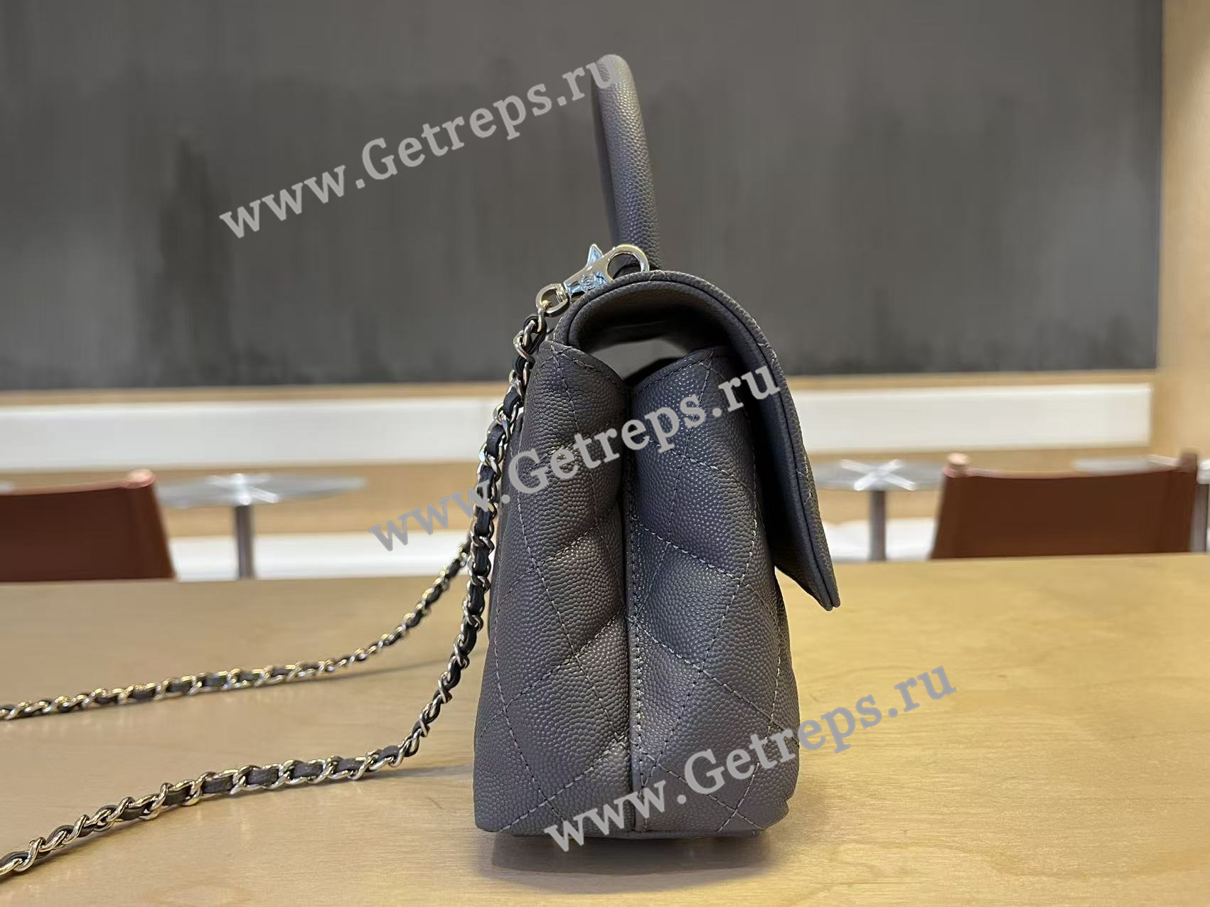 Chanel COCO Top Handle Handbag Black Grained Calfskin 23cm