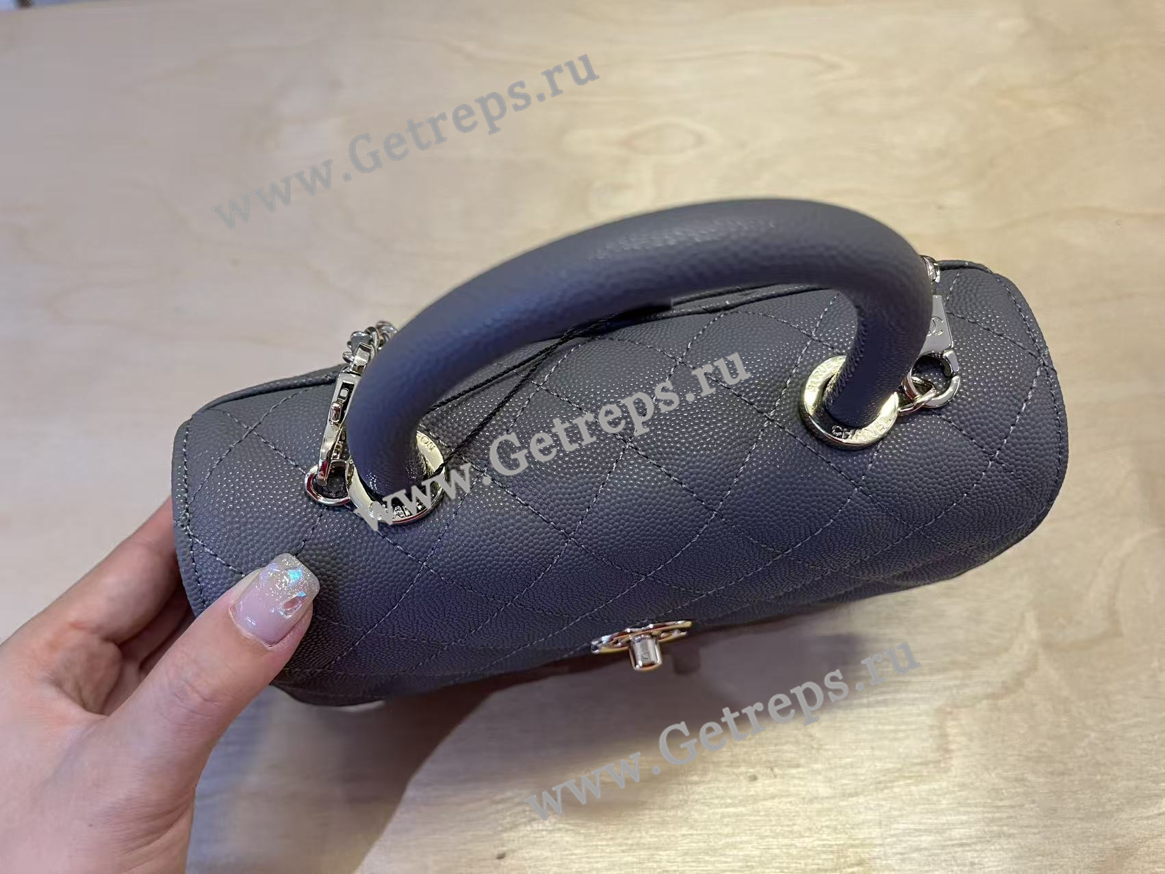 Chanel COCO Top Handle Handbag Black Grained Calfskin 23cm