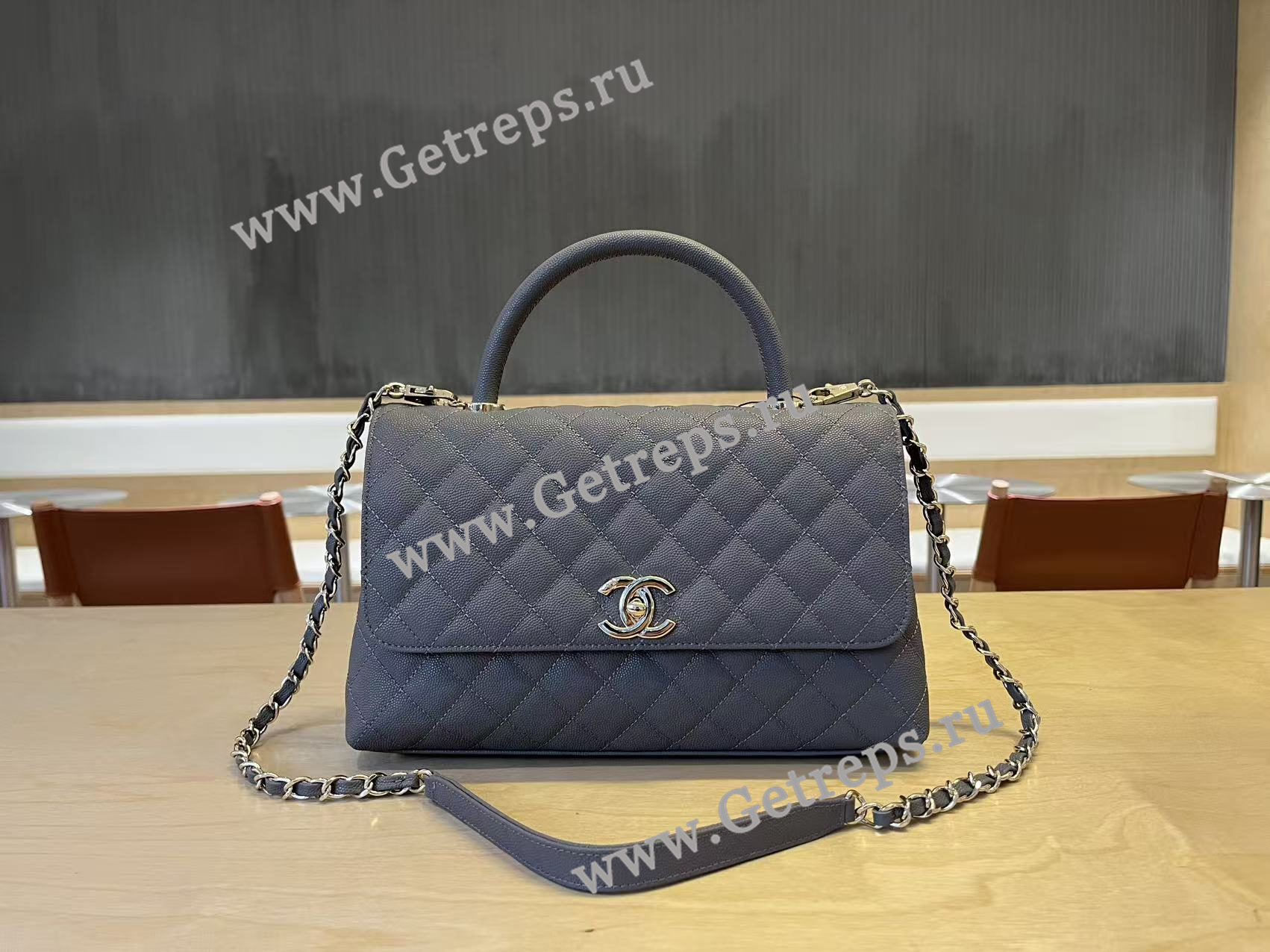 Chanel COCO Top Handle Handbag Black Grained Calfskin 28cm