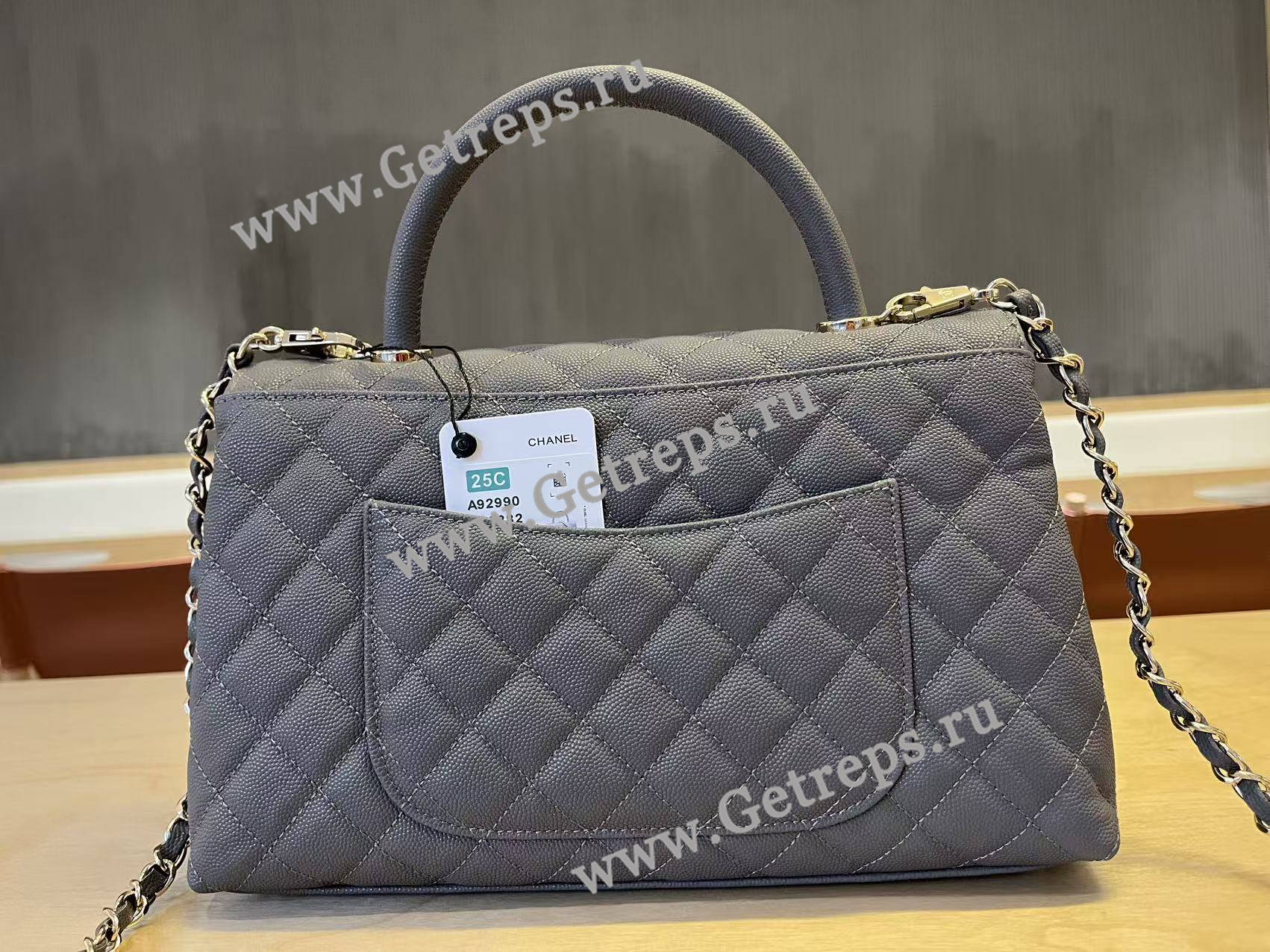 Chanel COCO Top Handle Handbag Black Grained Calfskin 28cm