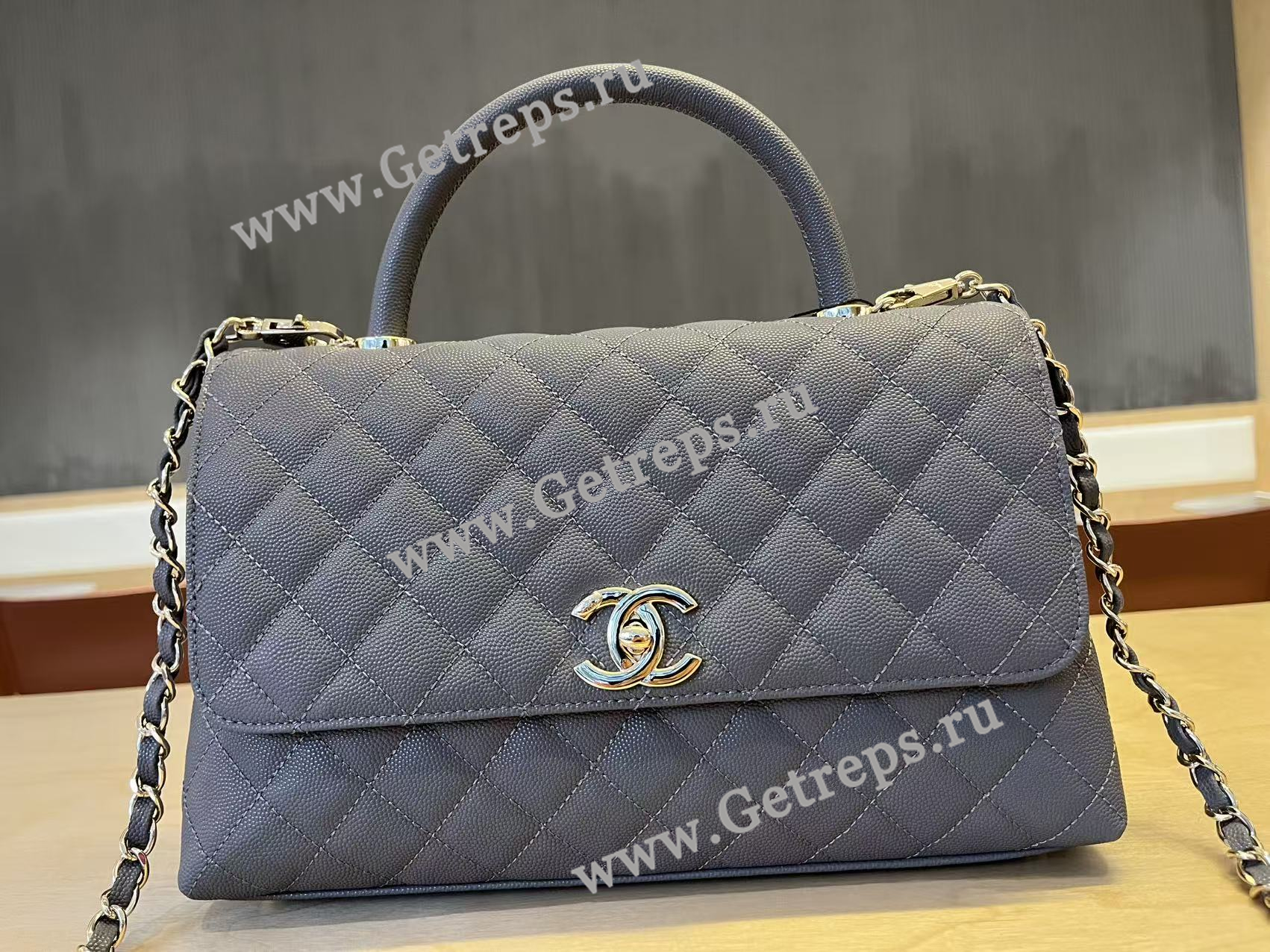 Chanel COCO Top Handle Handbag Black Grained Calfskin 28cm