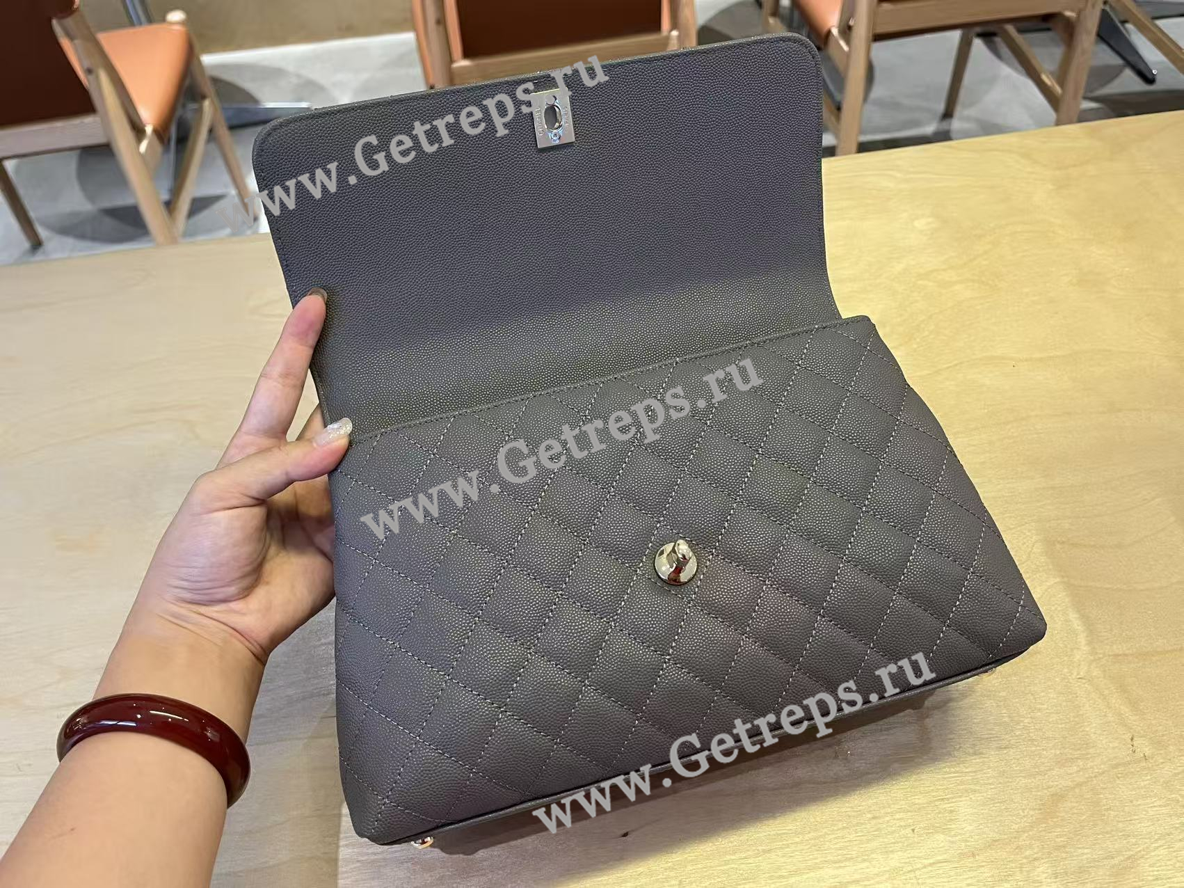 Chanel COCO Top Handle Handbag Black Grained Calfskin 28cm