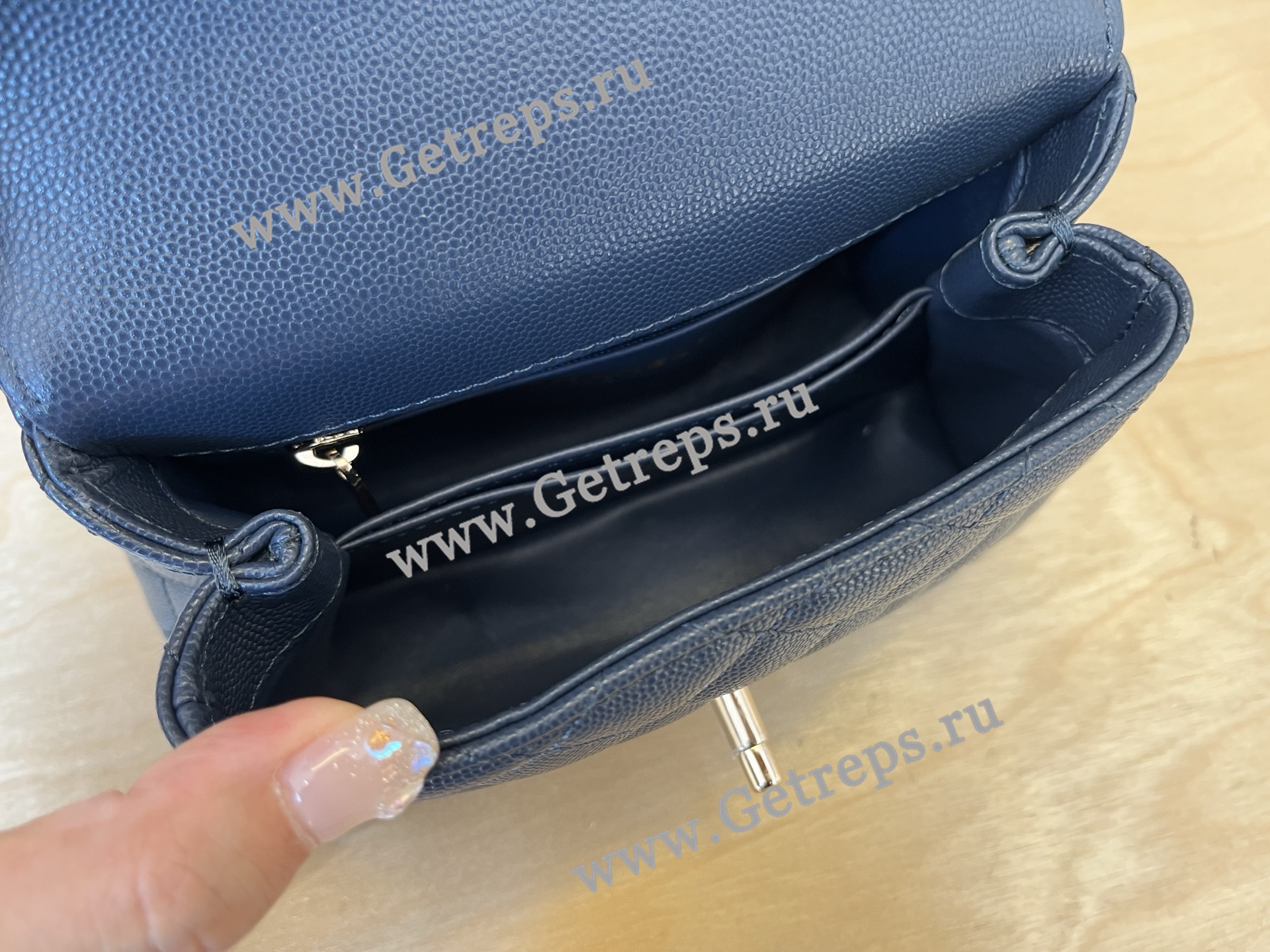 Chanel COCO Top Handle Handbag Blue Grained Calfskin 19cm