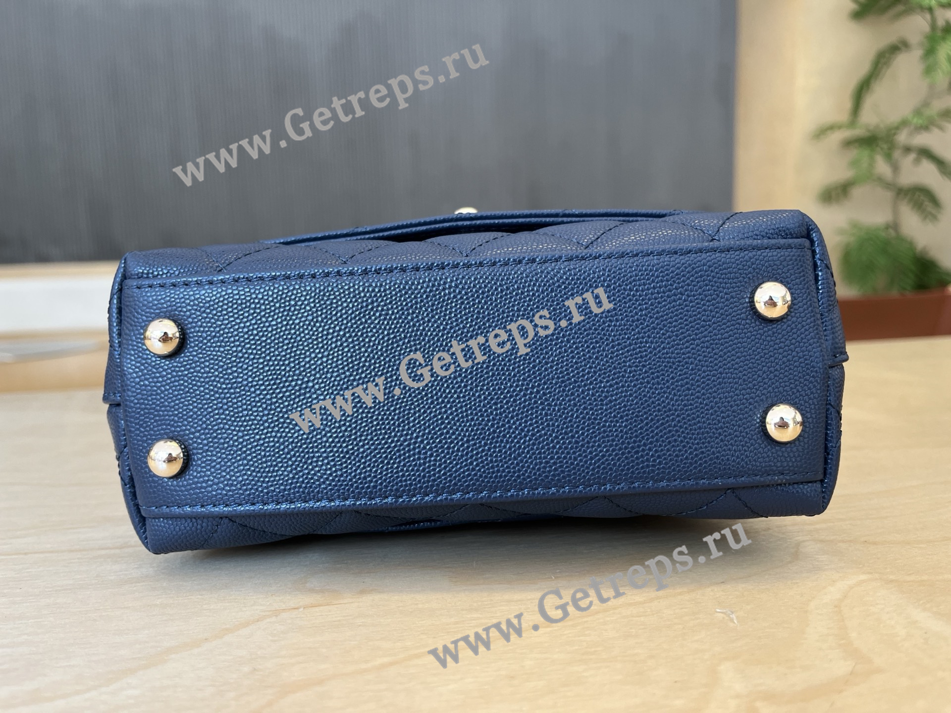 Chanel COCO Top Handle Handbag Blue Grained Calfskin 19cm