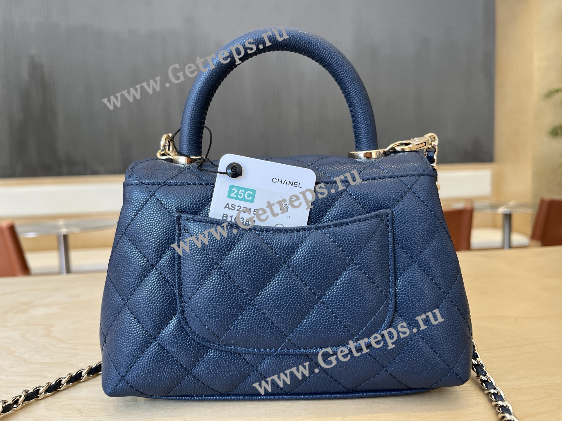 Chanel COCO Top Handle Handbag Blue Grained Calfskin 19cm