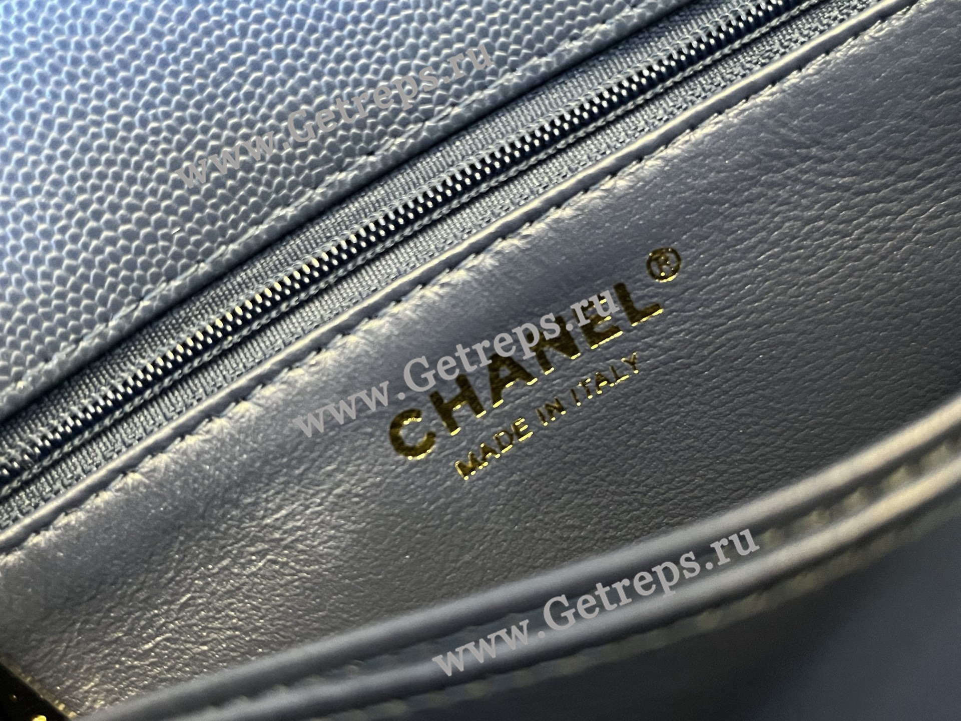 Chanel COCO Top Handle Handbag Blue Grained Calfskin 23cm