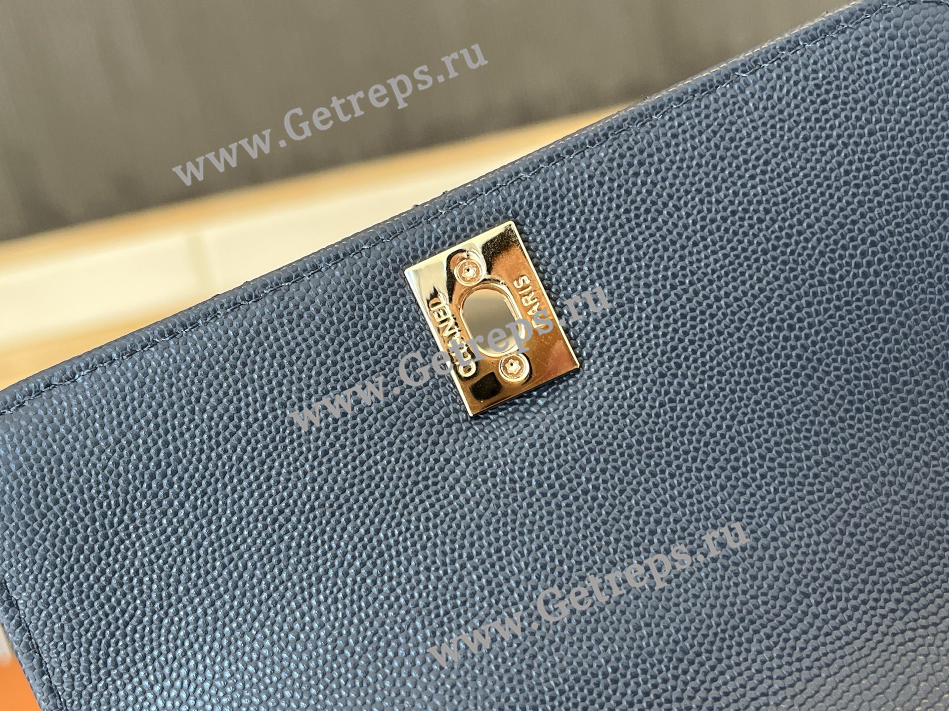 Chanel COCO Top Handle Handbag Blue Grained Calfskin 23cm