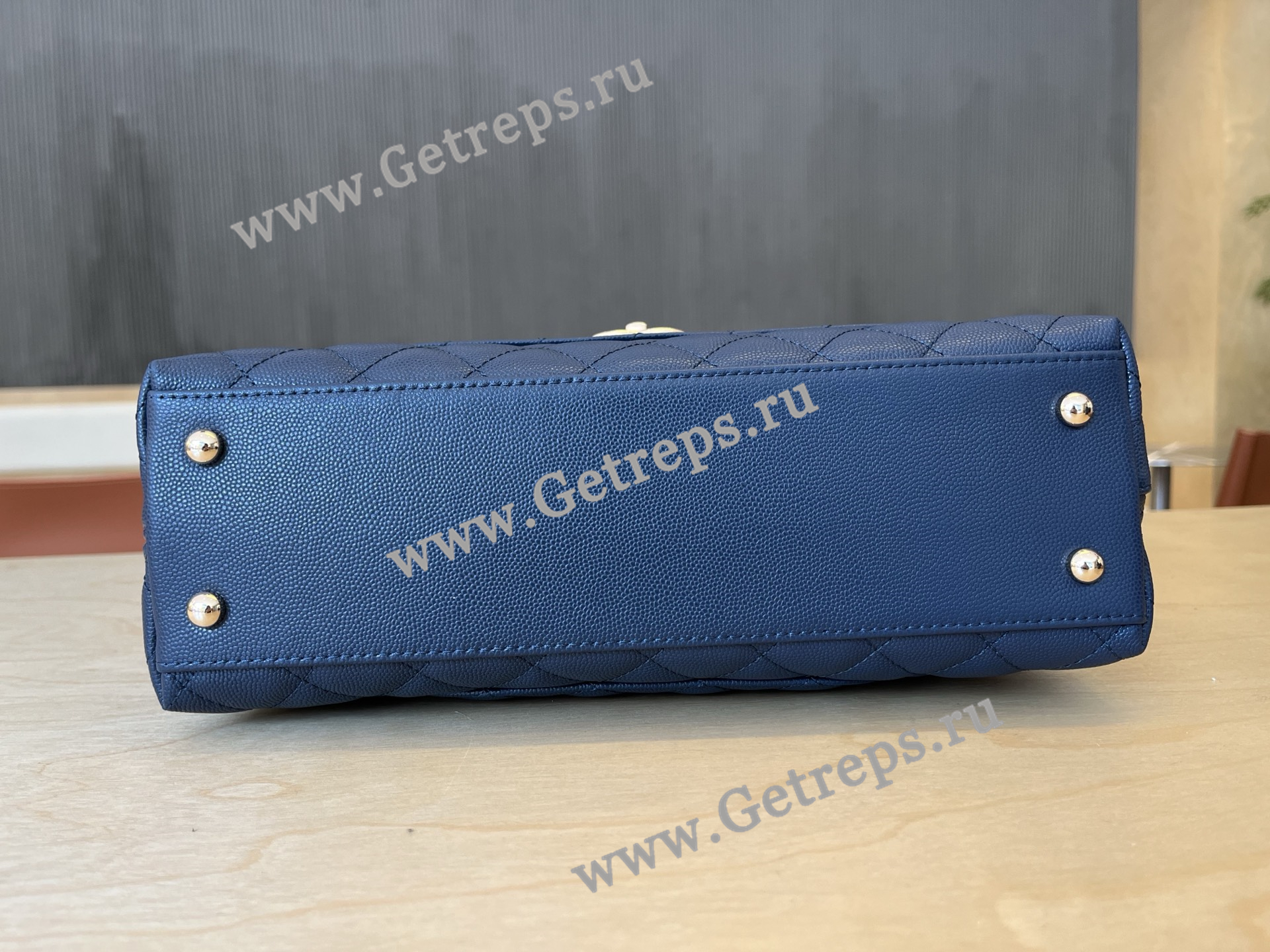 Chanel COCO Top Handle Handbag Blue Grained Calfskin 28cm