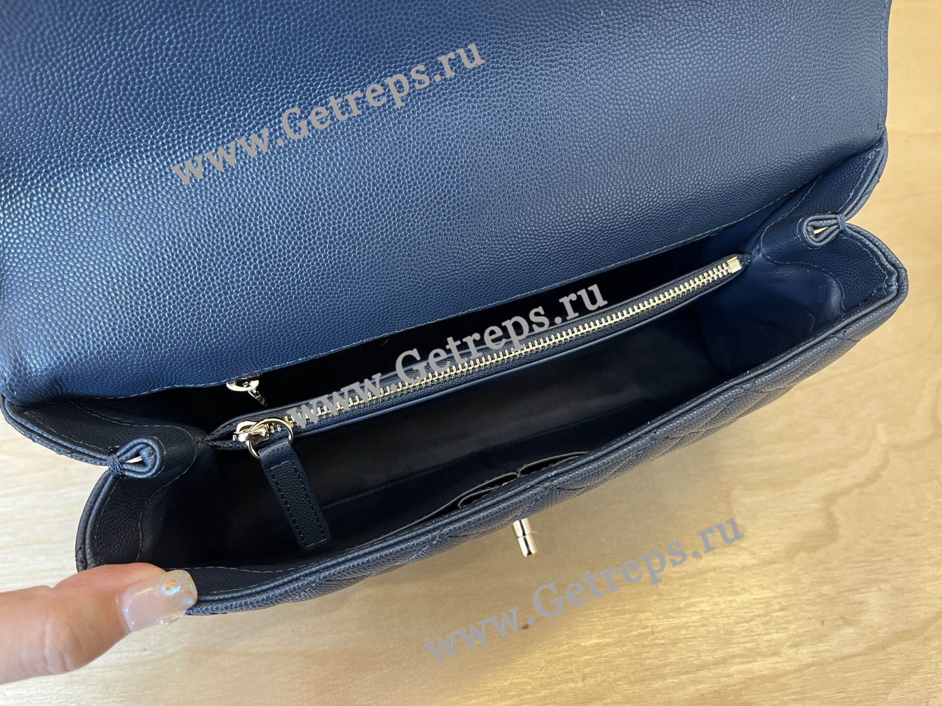 Chanel COCO Top Handle Handbag Blue Grained Calfskin 28cm