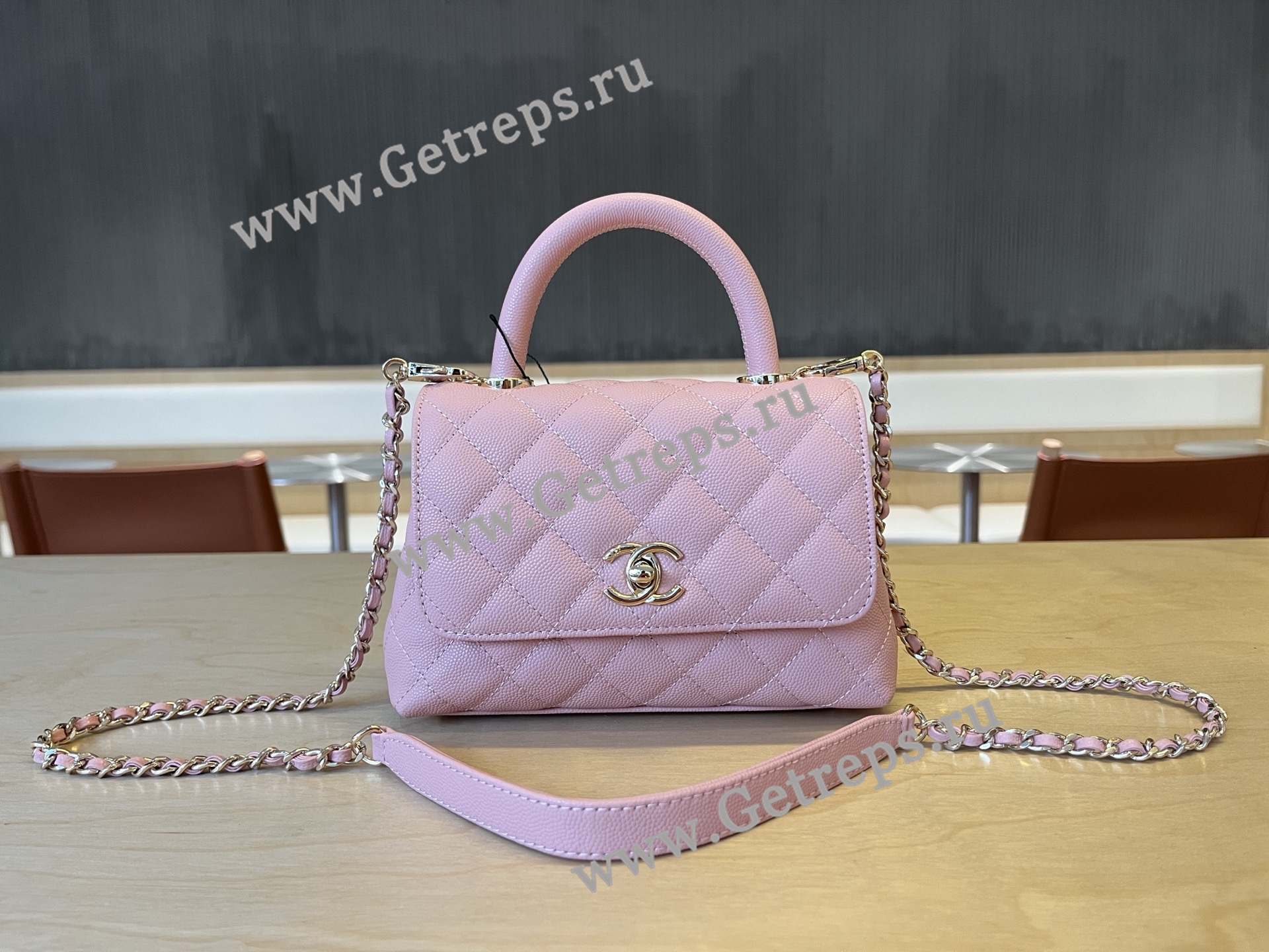 Chanel COCO Top Handle Handbag Cherry Grained Calfskin 19cm